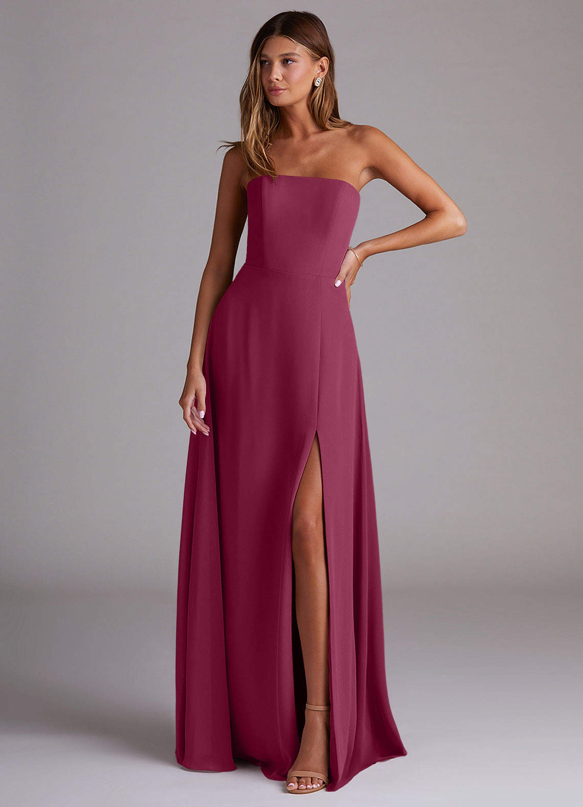 Wren A-Line Straight-Neck Chiffon Bridesmaid Dress in Mulberry