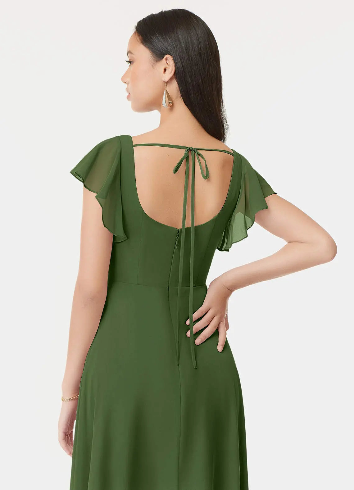 Bondi A-Line Square-Neck Chiffon Bridesmaid Dress in Olive