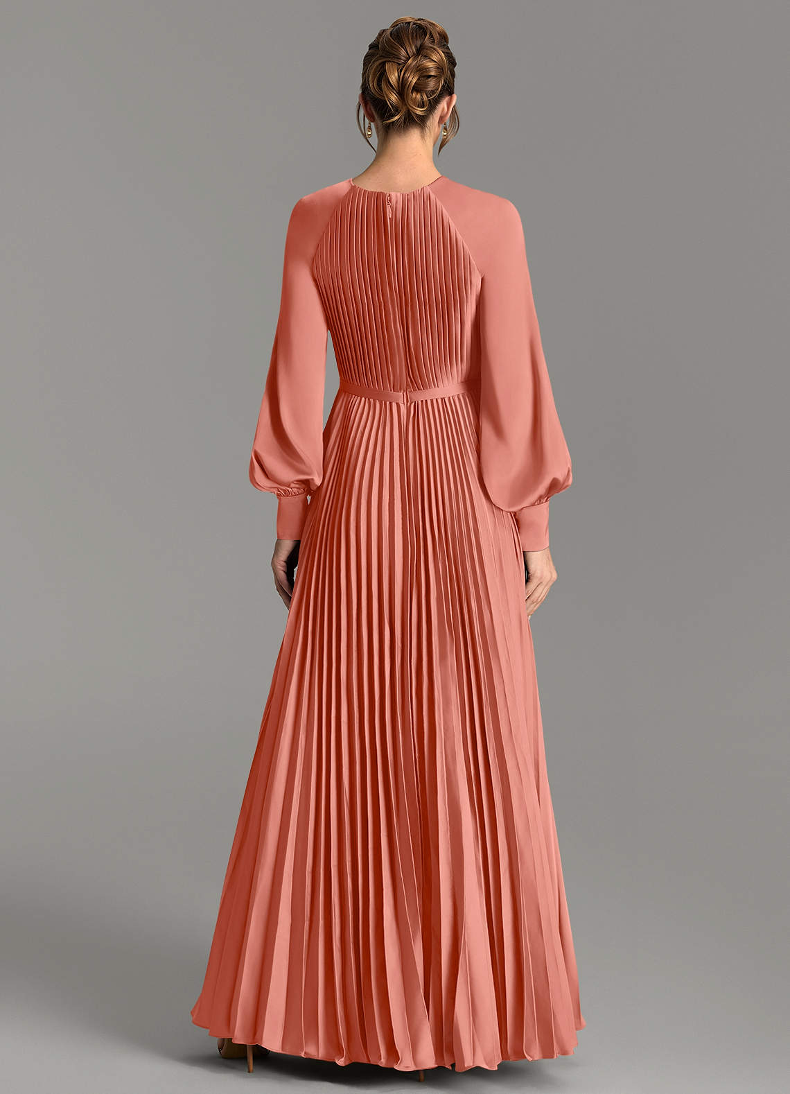 Grayson A-Line Scoop-Neck Stretch Satin Bridesmaid Dress in Salmon Pink