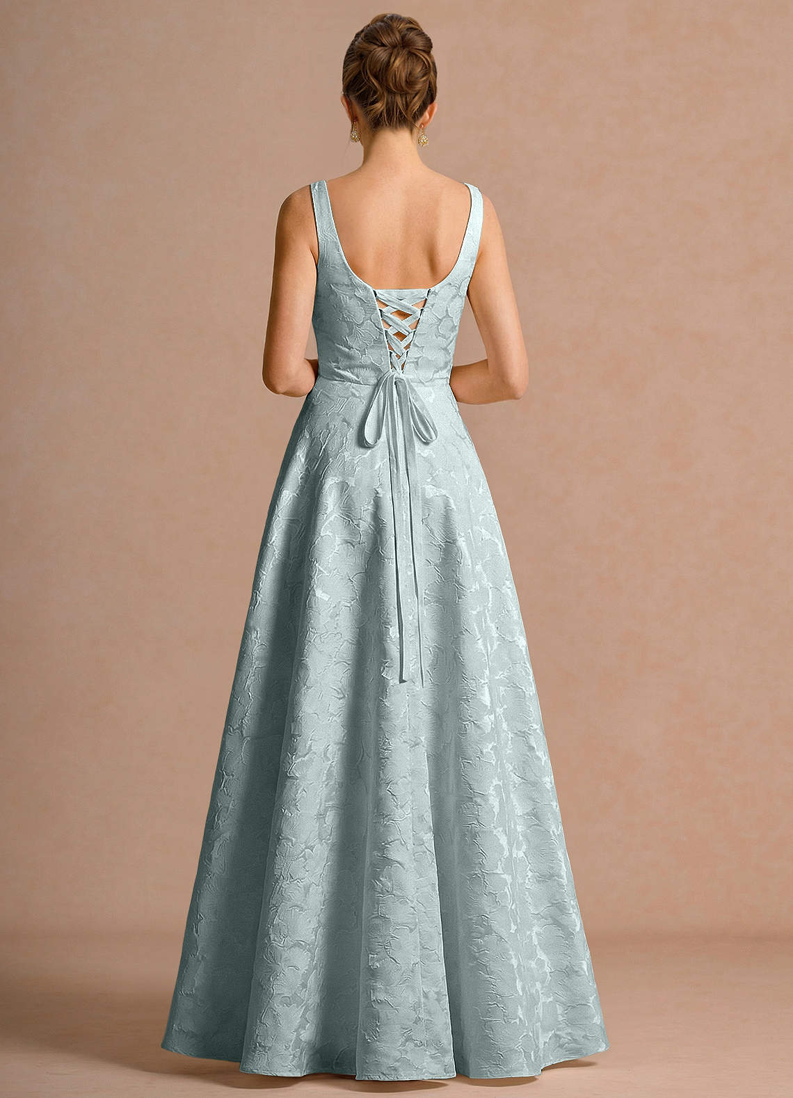 Effie A-Line Square-Neck Jacquard Evening Dress in French Blue