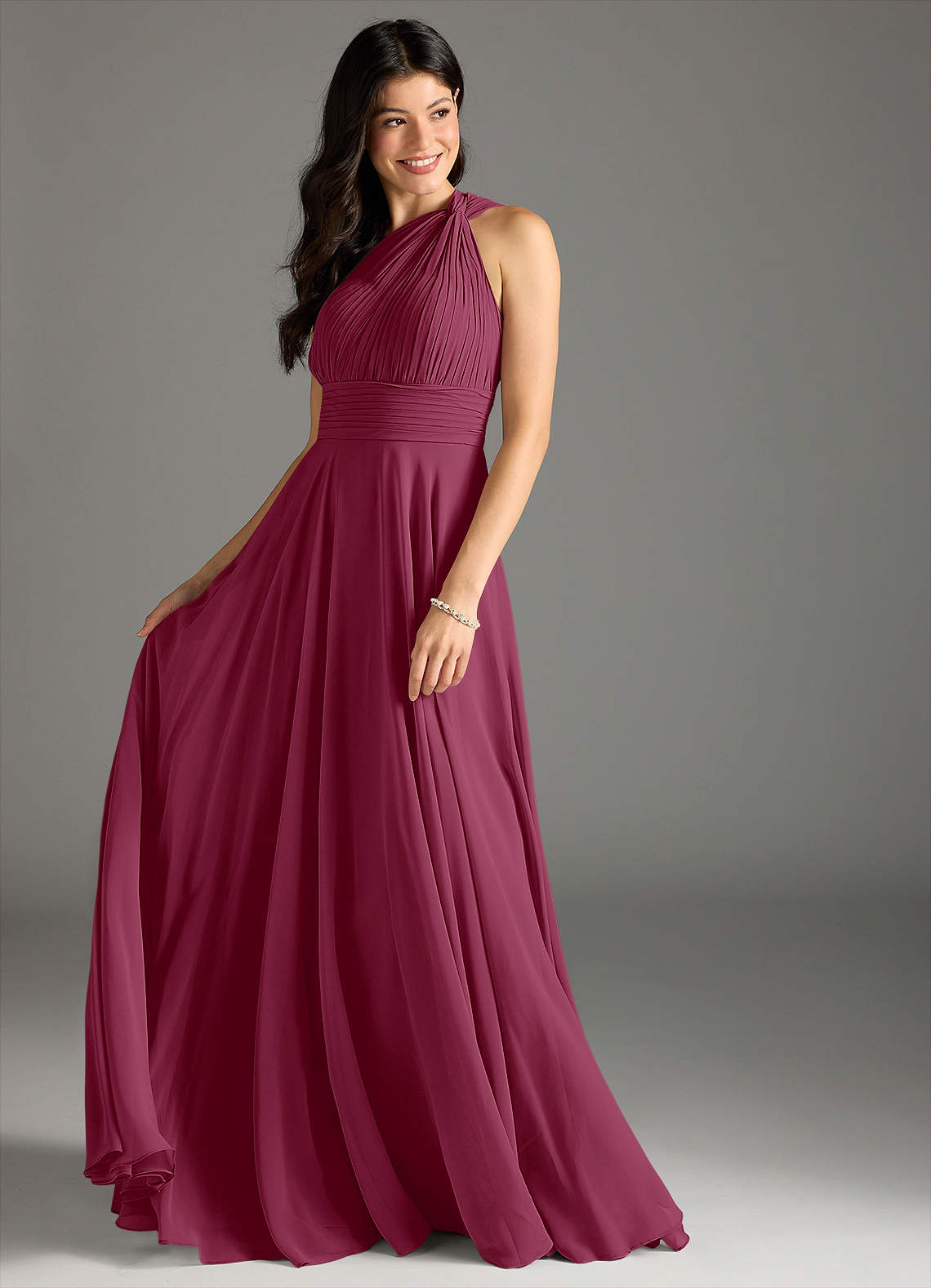 Charlize A-Line One-Shoulder Chiffon Bridesmaid Dress in Mulberry