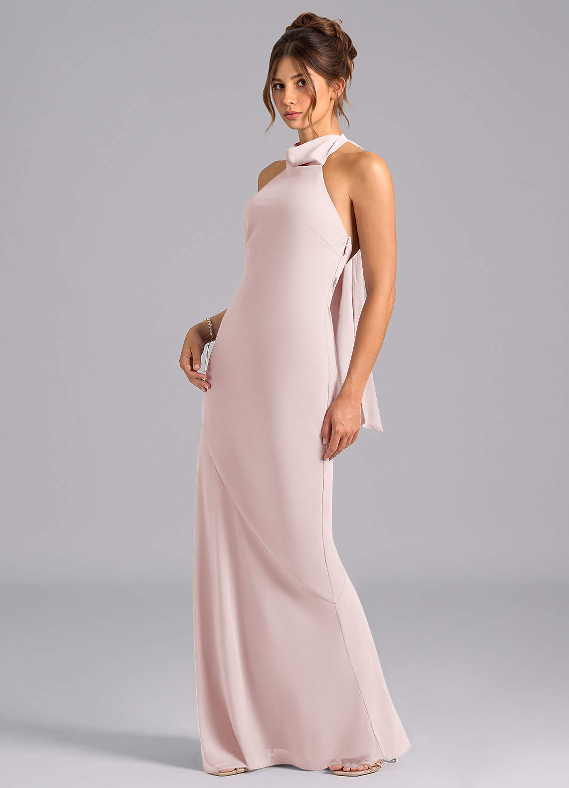 Velli Mermaid Halter Chiffon Bridesmaid Dress in Blushing Pink