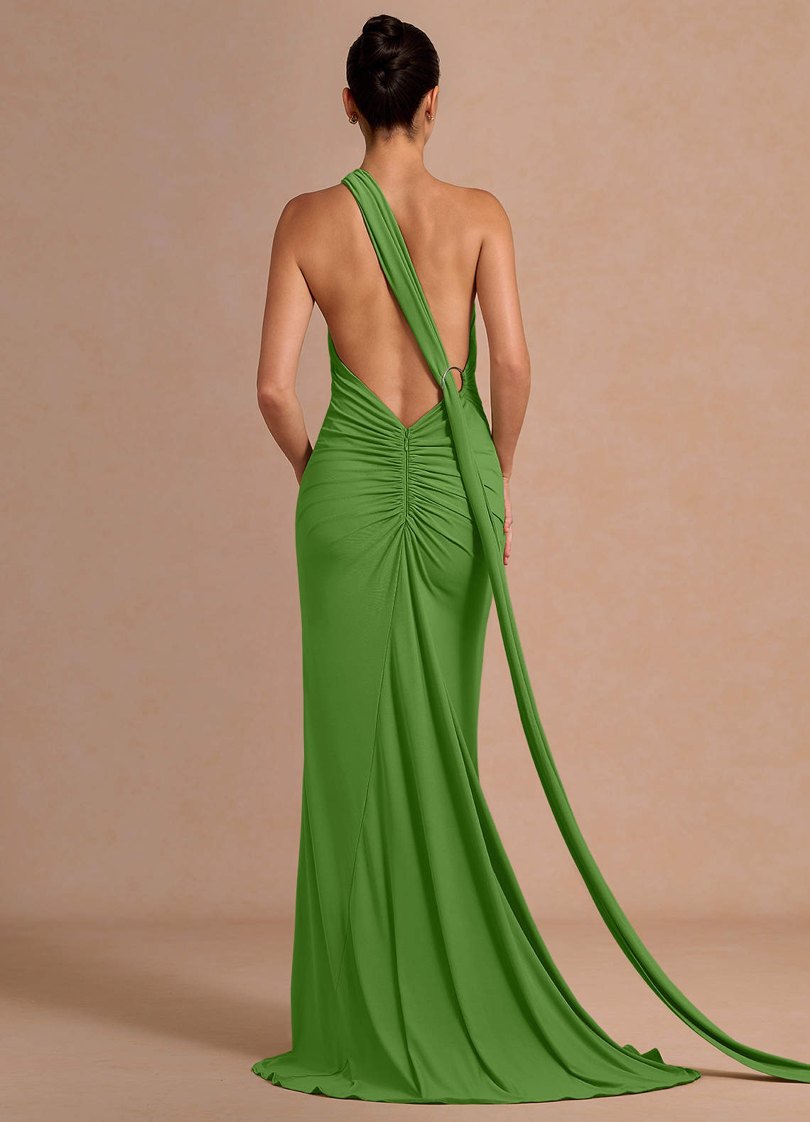 Miliani Sheath Neck-Tie Stretch Knit Evening Dress in Olive