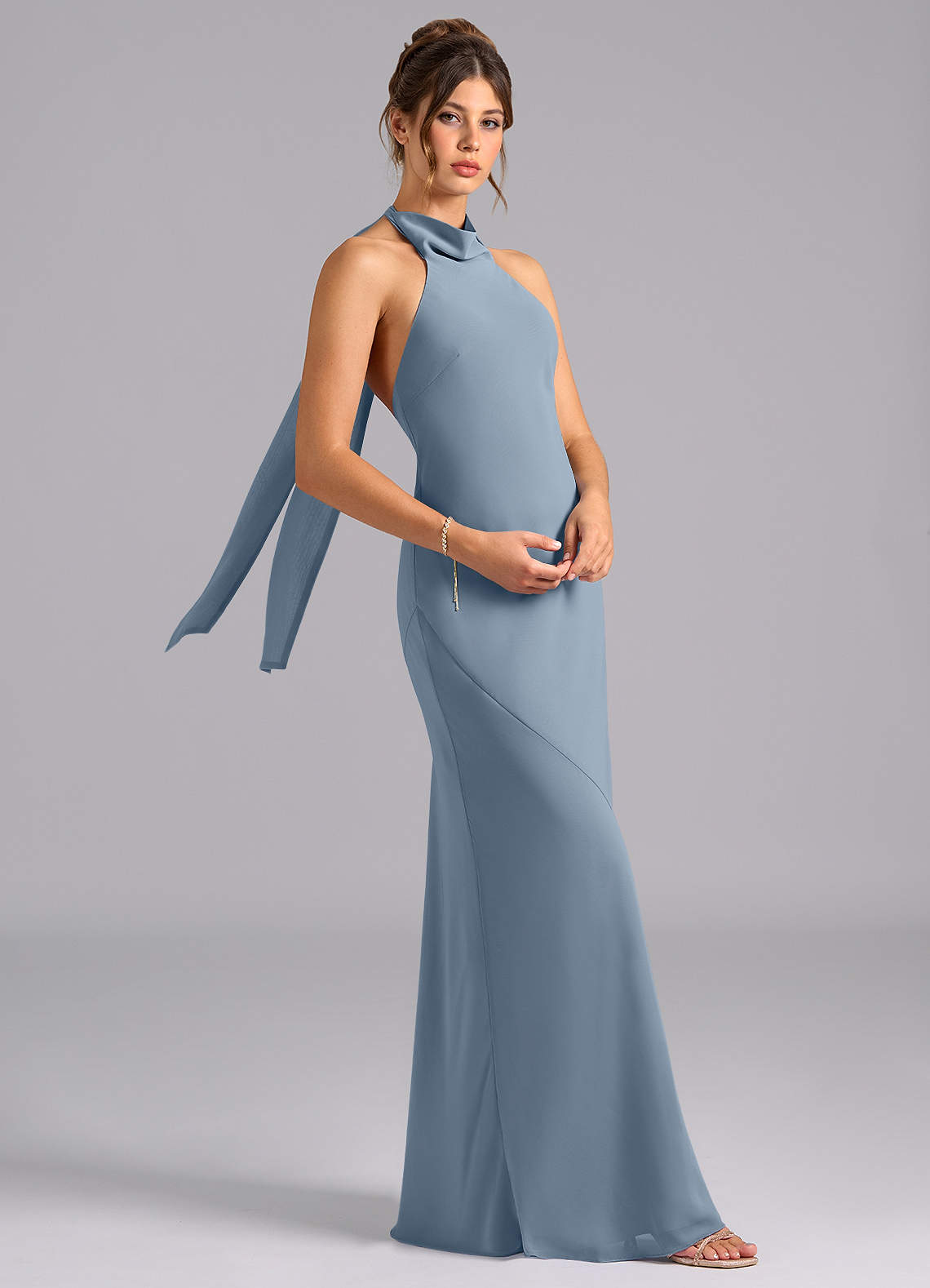 Velli Mermaid Halter Chiffon Bridesmaid Dress in Dusty Sage