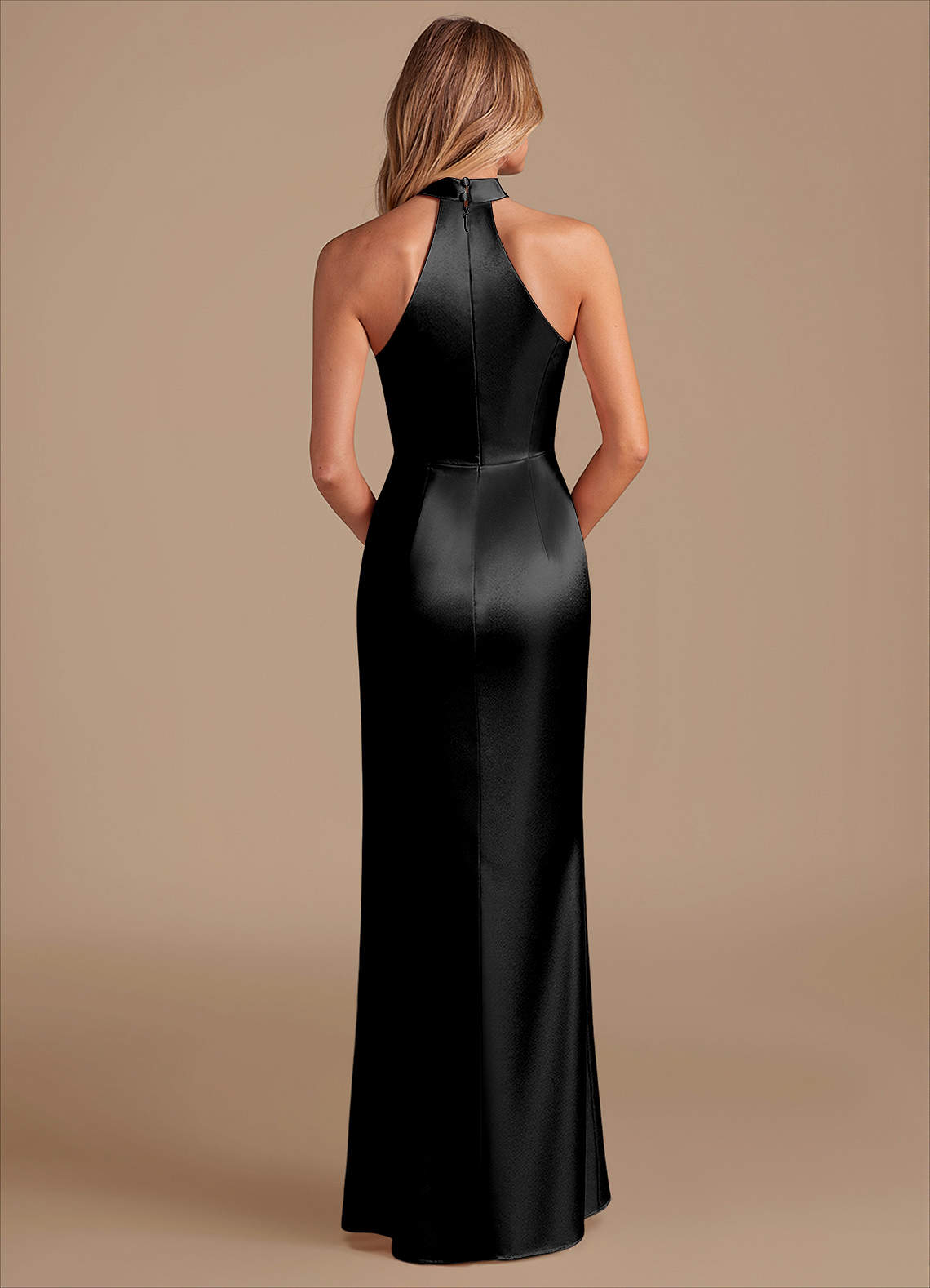 Karlotta Sheath Halter-Neck Metallic Satin Bridesmaid Dress in black