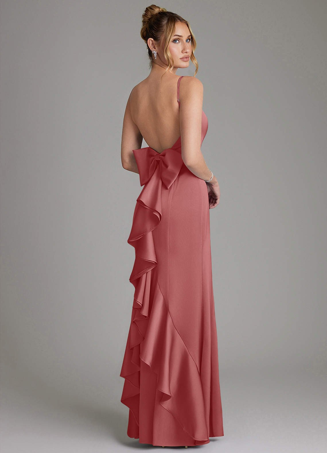 Zherra Mermaid Scoop-Neck Stretch Satin Bridesmaid Dress in Antique Rose