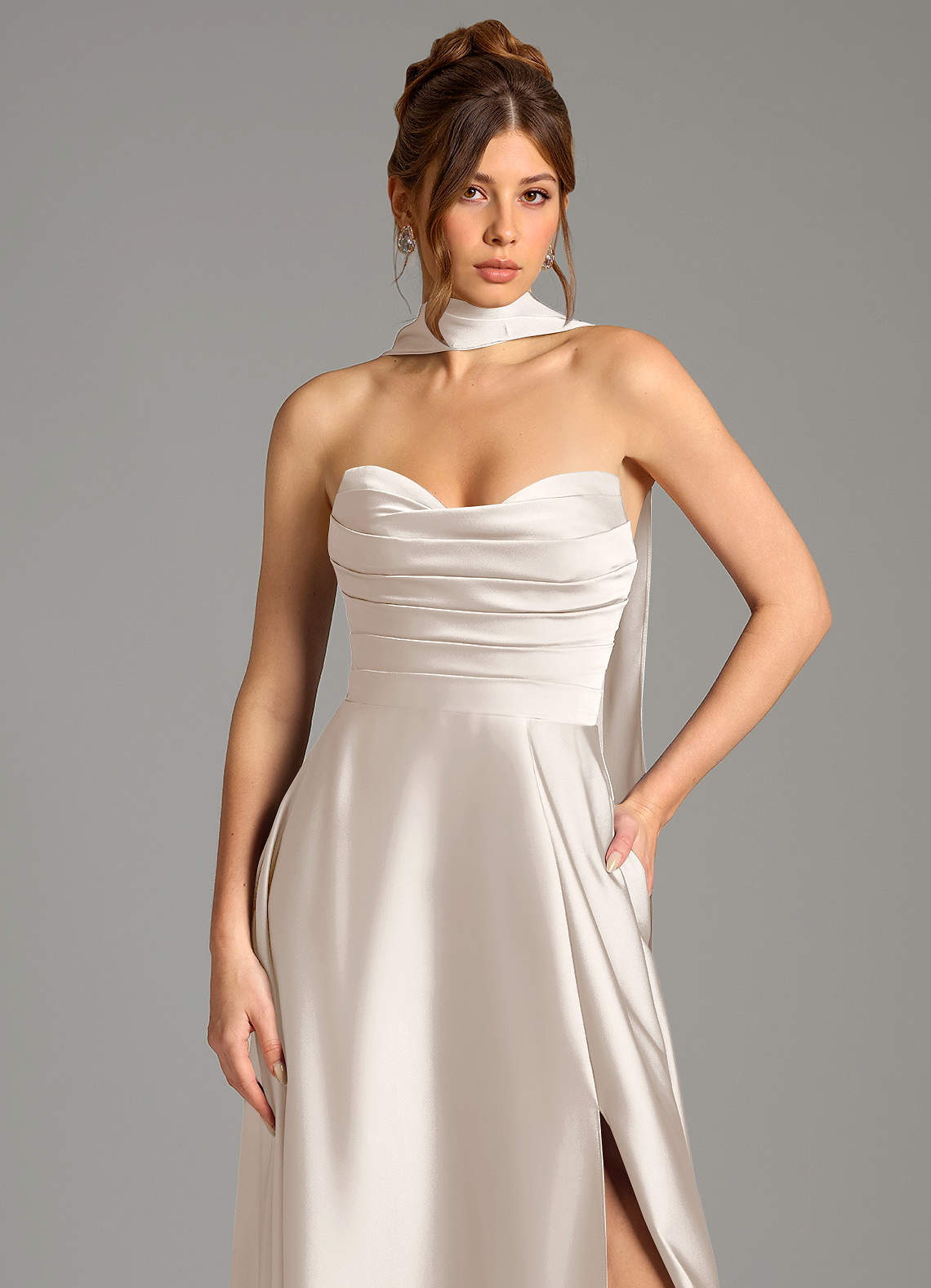 Ayla A-Line Sweetheart Stretch Satin Bridesmaid Dress in White Alabaster