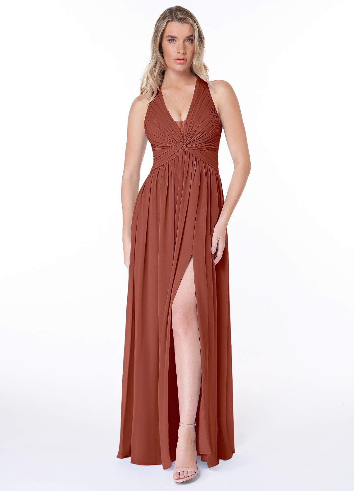 Jaclyn A-Line Halter Chiffon Bridesmaid Dress in Auburn