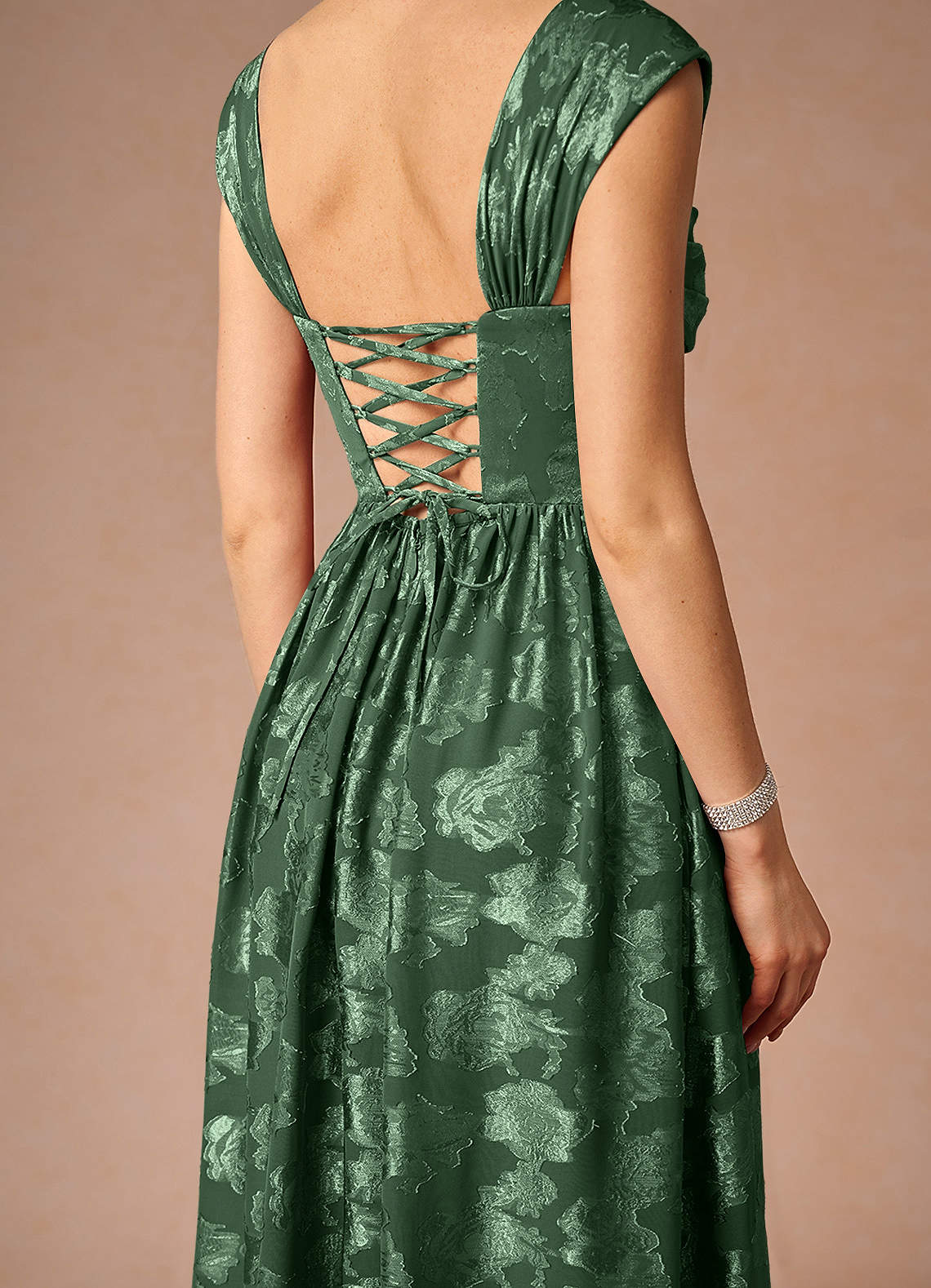 Hazel A-Line Cowl-Neck Fil Coupé Wedding Guest Dress in Eucalyptus