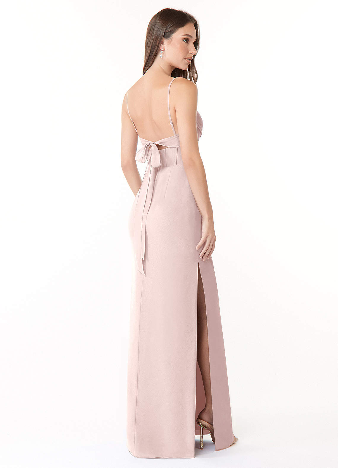 Mai Sheath Cowl-Neck Chiffon Bridesmaid Dress in Blushing Pink