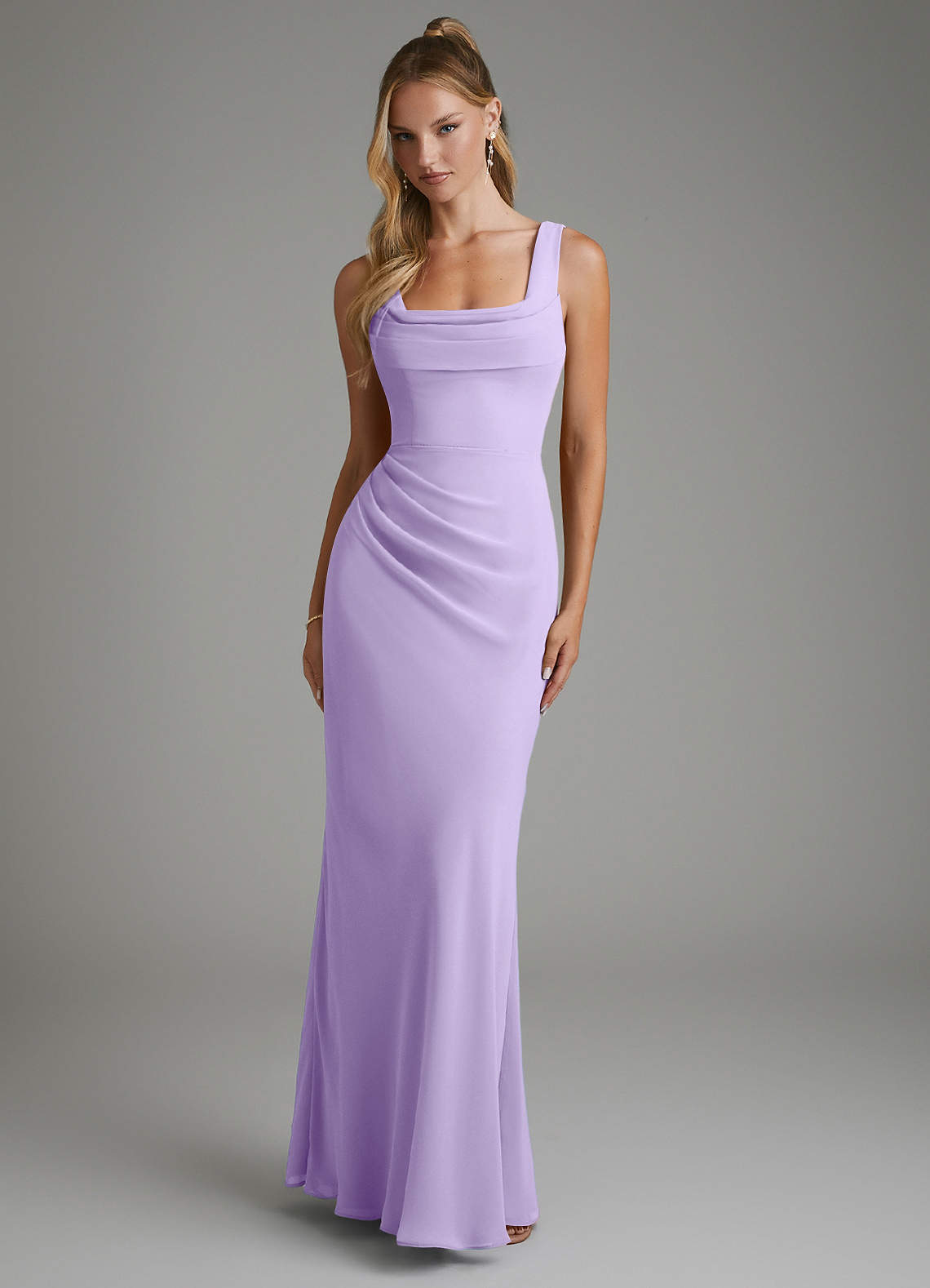 Asa Sheath Square-Neck Chiffon Bridesmaid Dress in Lilac