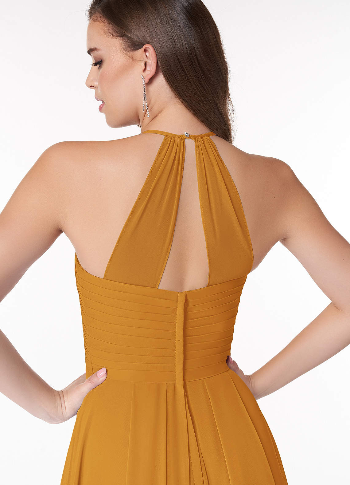 Ginger A-Line Halter Chiffon Bridesmaid Dress in butterscotch