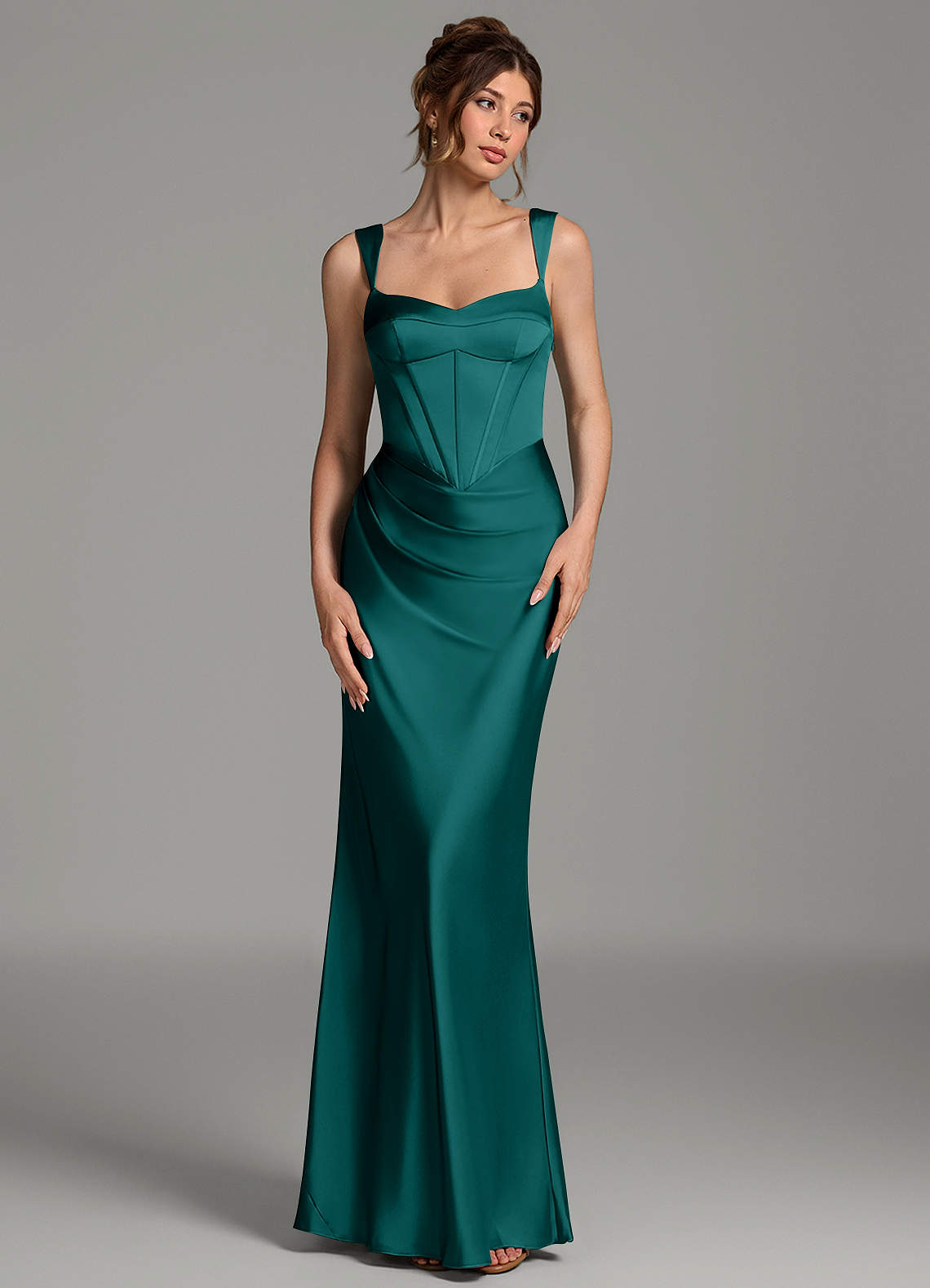 Mela Sheath Sweetheart Stretch Satin Bridesmaid Dress in Peacock