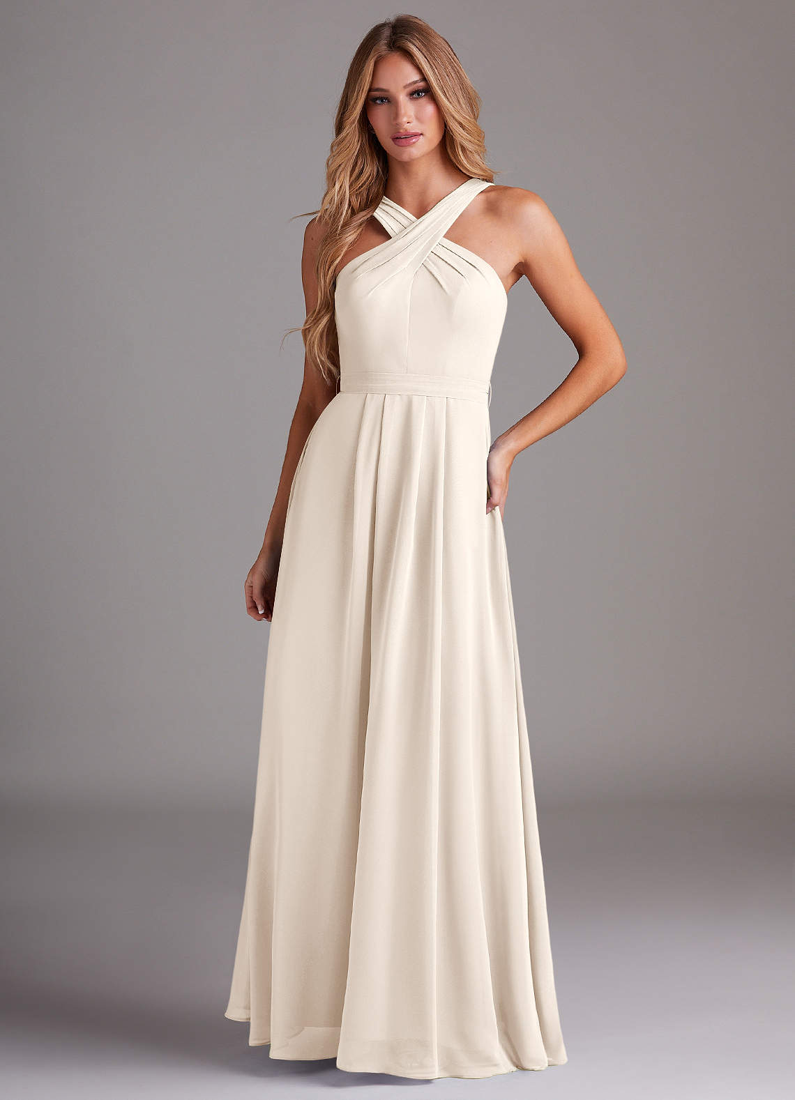 Dixie A-Line Halter Chiffon Bridesmaid Dress in White Alabaster