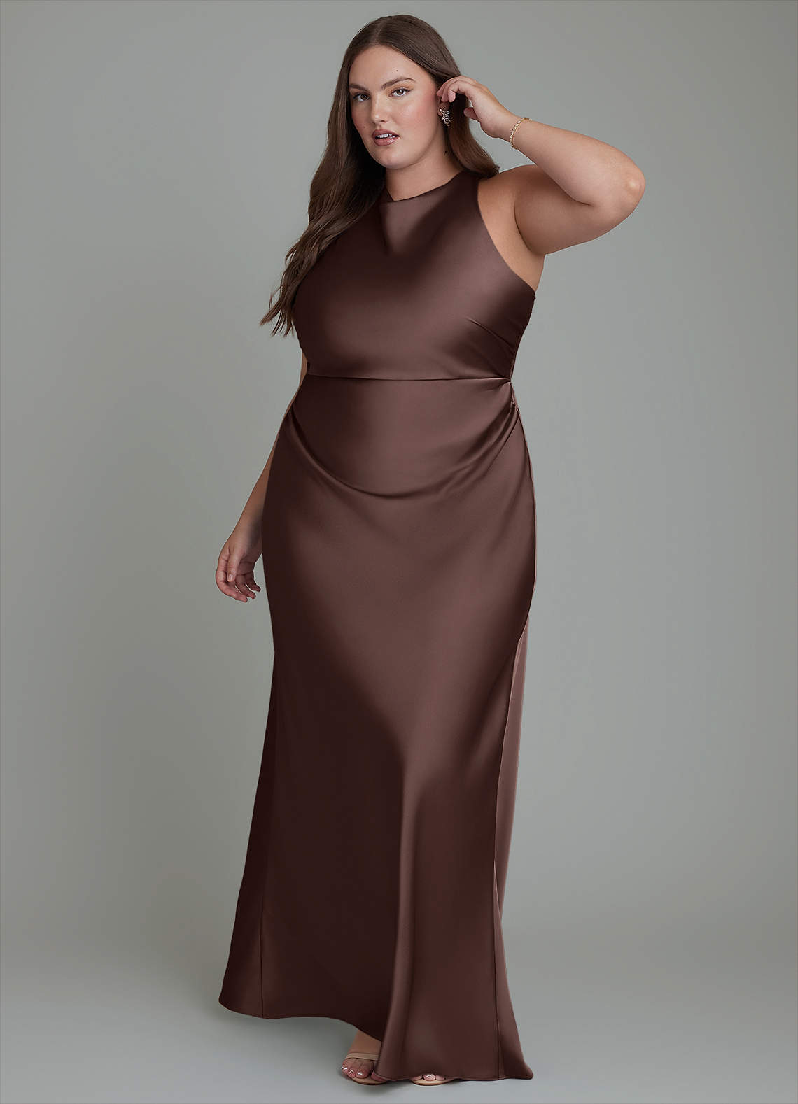 Evadne Sheath Scoop-Neck Stretch Satin Bridesmaid Dress