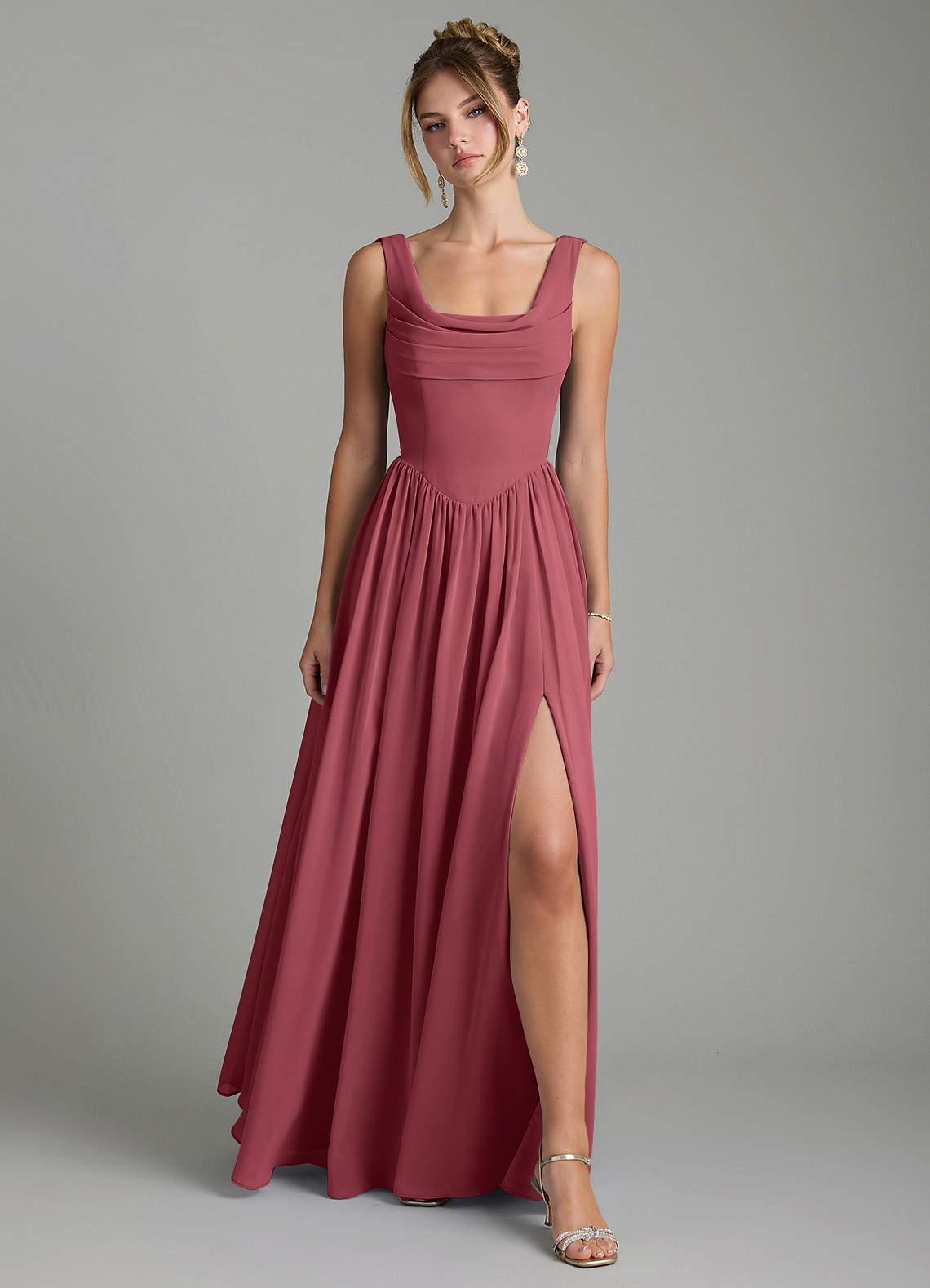 Novi A-Line Square-Neck Chiffon Bridesmaid Dress in Merlot