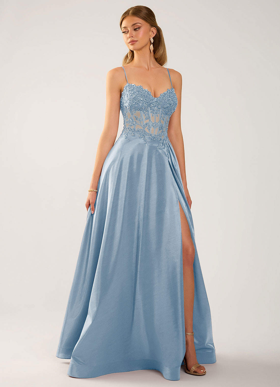 Isoldemark A-Line Sweetheart Satin Evening Dress in Sky Blue