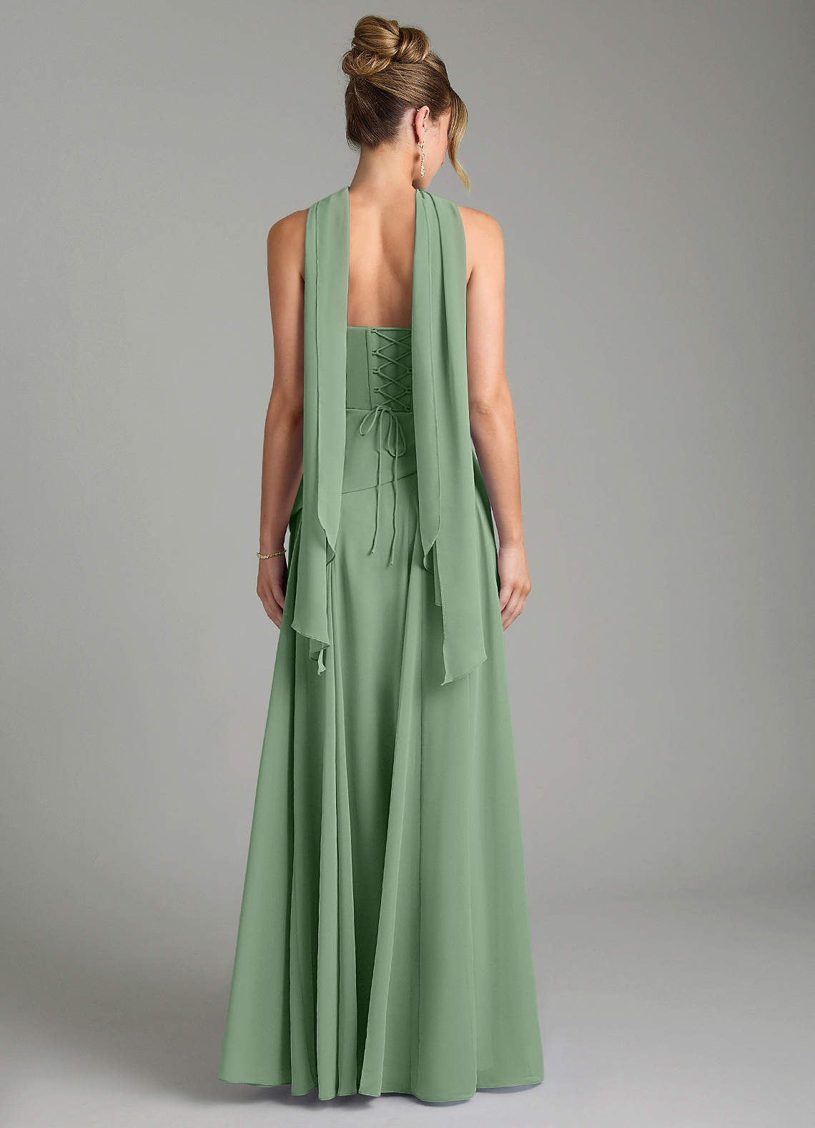 Gabriela A-Line Cowl-Neck Chiffon Bridesmaid Dress in Matcha