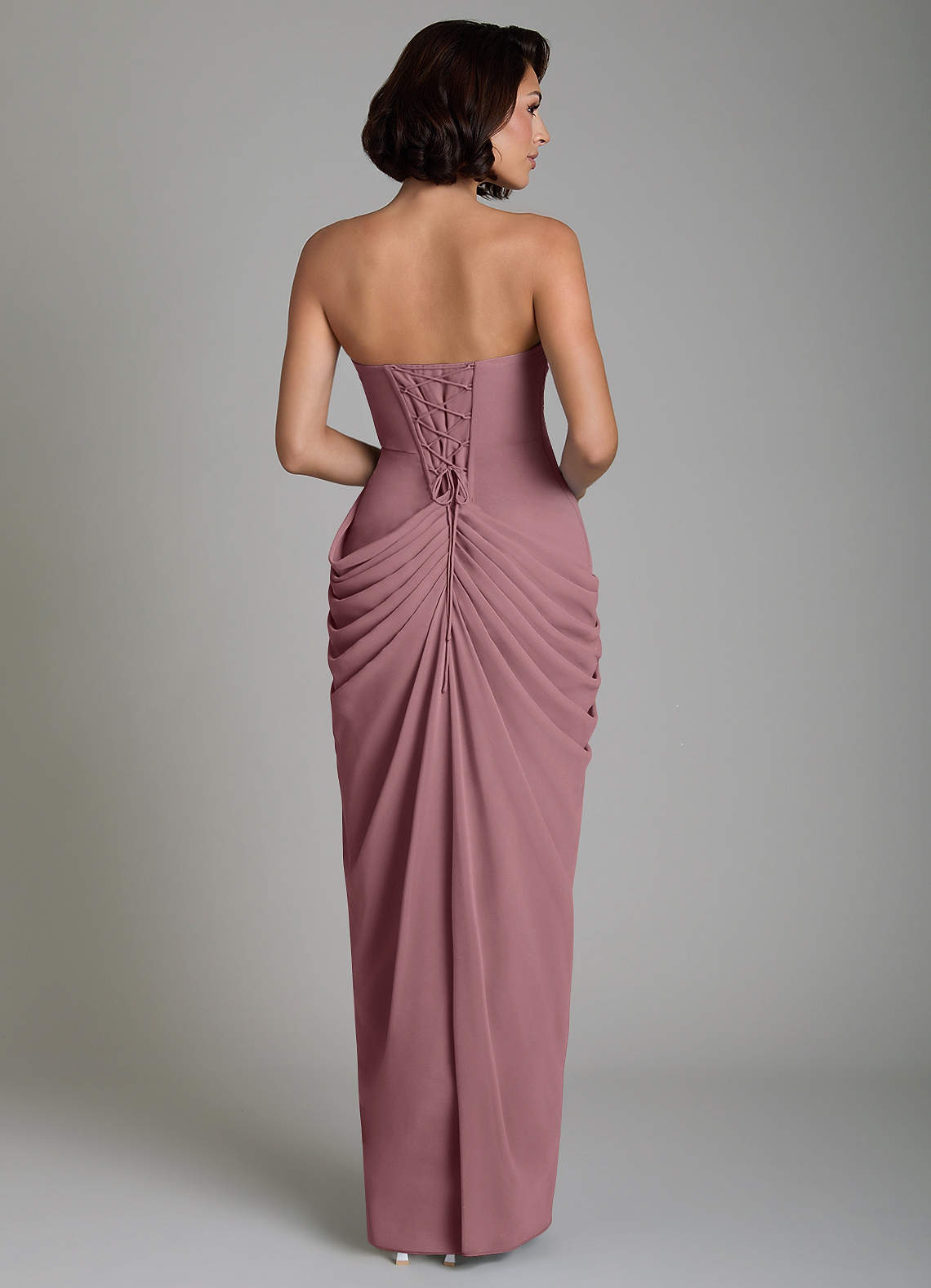 Nyra Sheath Strapless Chiffon Bridesmaid Dress in Amethyst