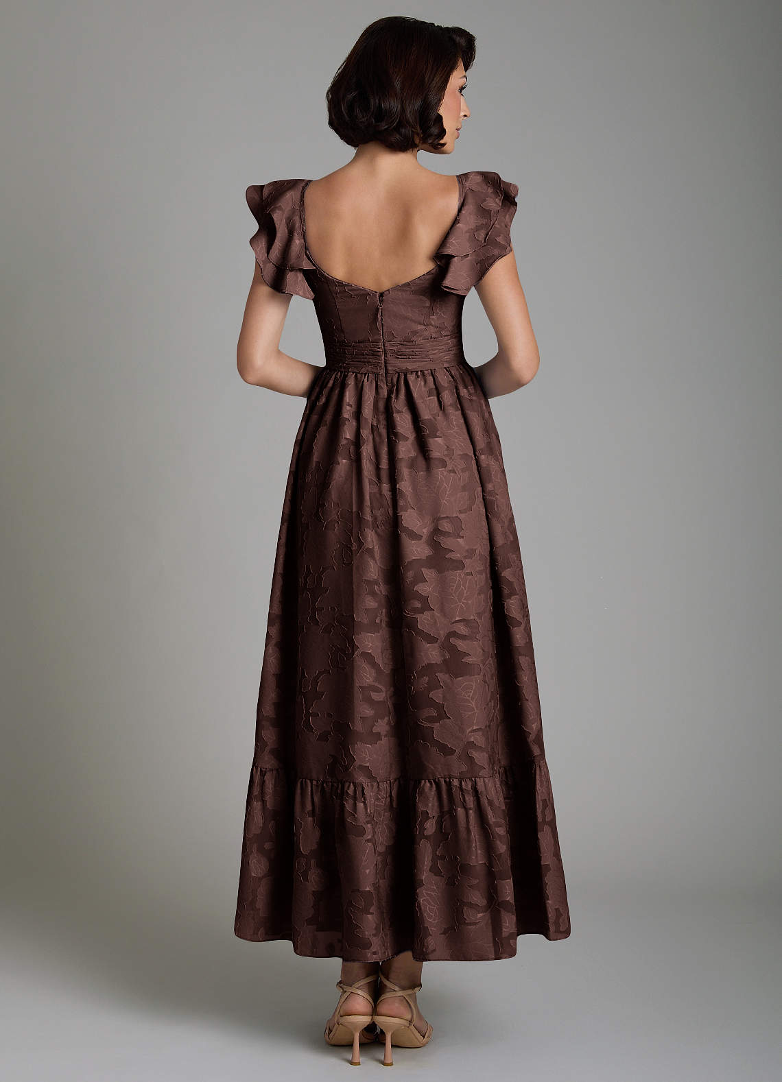 Anaya A-Line V-Neck Floral Burnout Bridesmaid Dress in Ganache