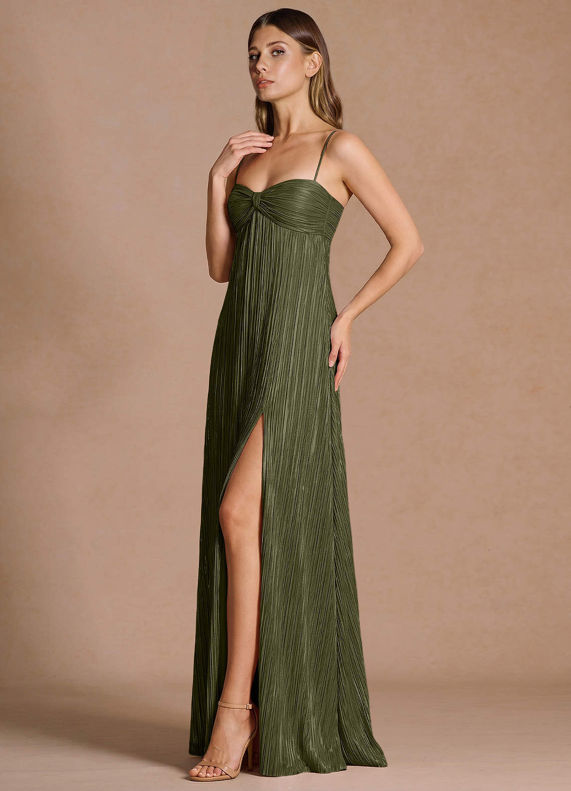 Emmeline A-Line V-Neck Floral Burnout Evening Dress in Moss Green