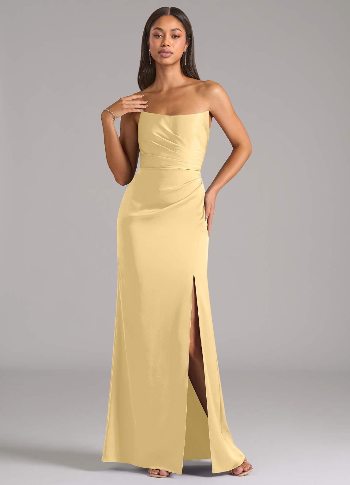 Marla Sheath Strapless Stretch Satin Bridesmaid Dress in Butter