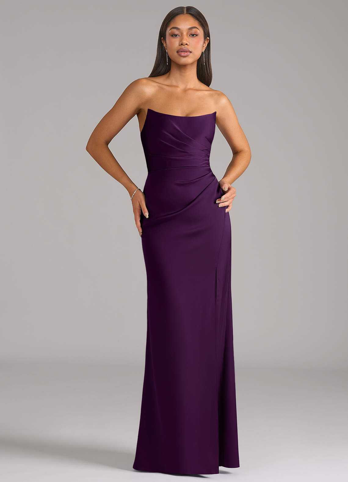 Marla Sheath Strapless Stretch Satin Bridesmaid Dress in Grape