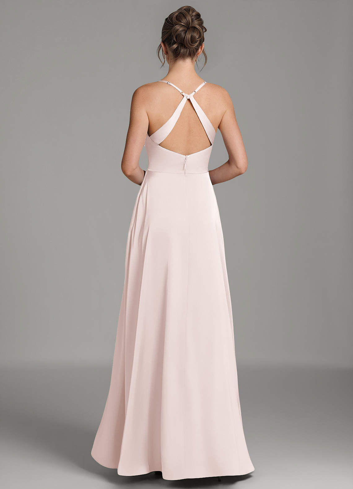 Frankie A-Line Scoop-Neck Stretch Satin Bridesmaid Dress in Blushing Pink