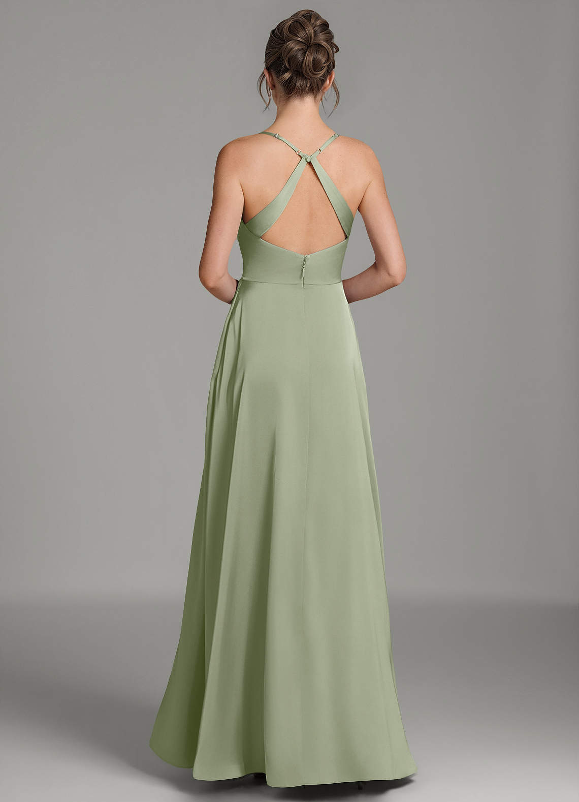 Frankie A-Line Scoop-Neck Stretch Satin Bridesmaid Dress in Pistachio