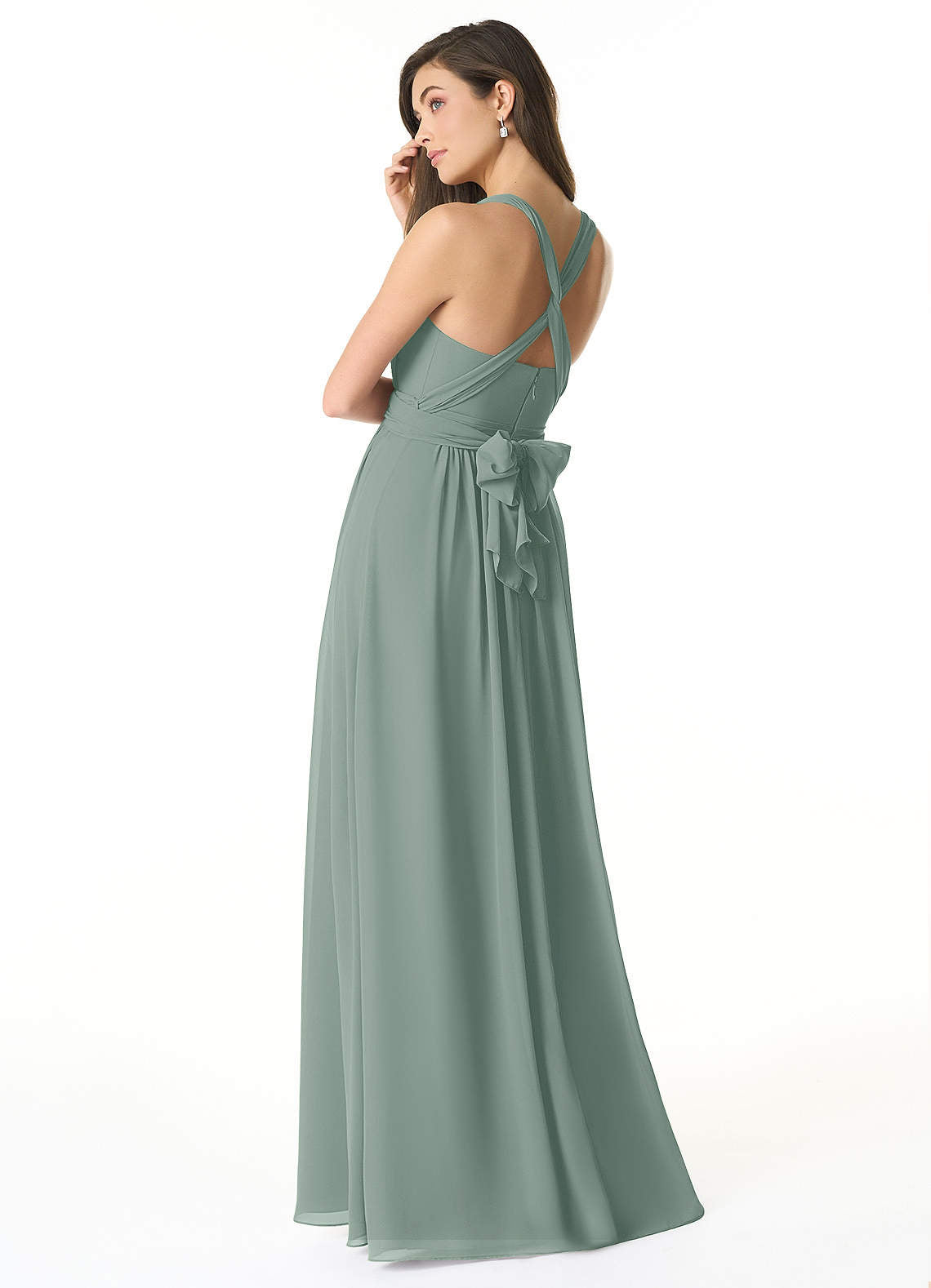 Olani A-Line V-Neck Chiffon Bridesmaid Dress in Silver Sage
