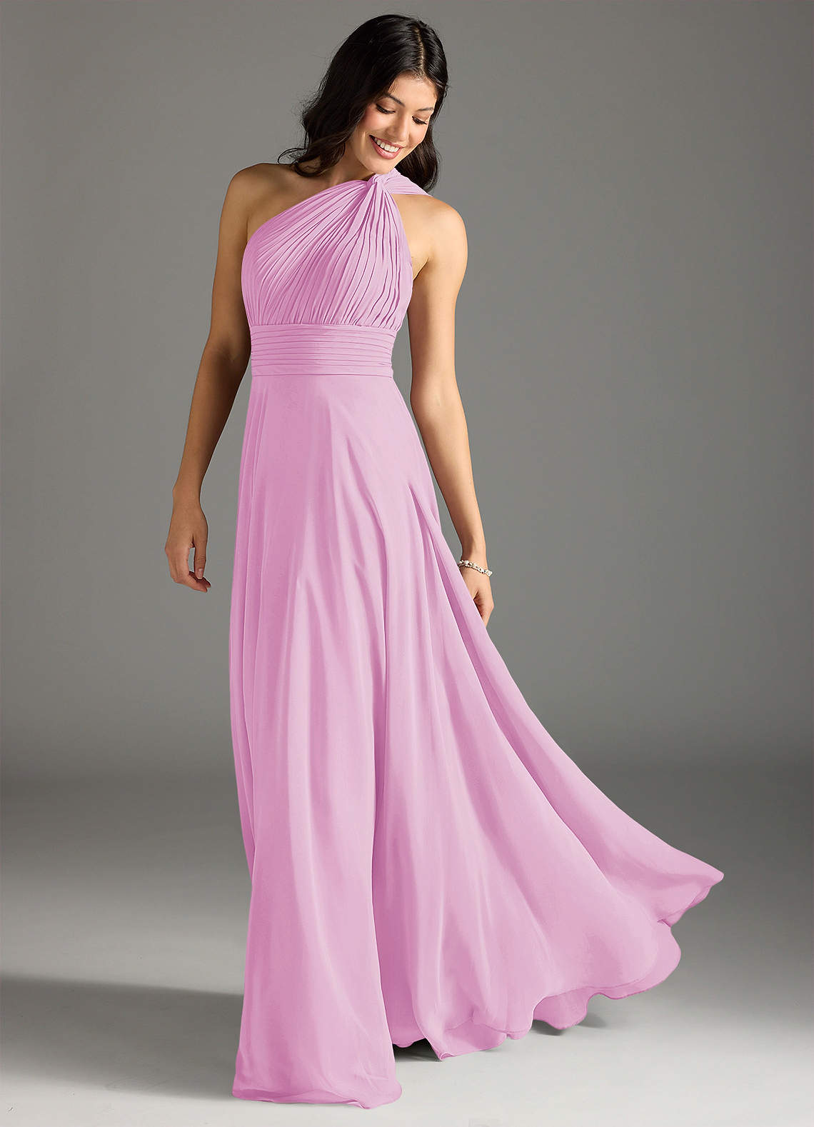 Charlize A-Line One-Shoulder Chiffon Bridesmaid Dress in candy pink