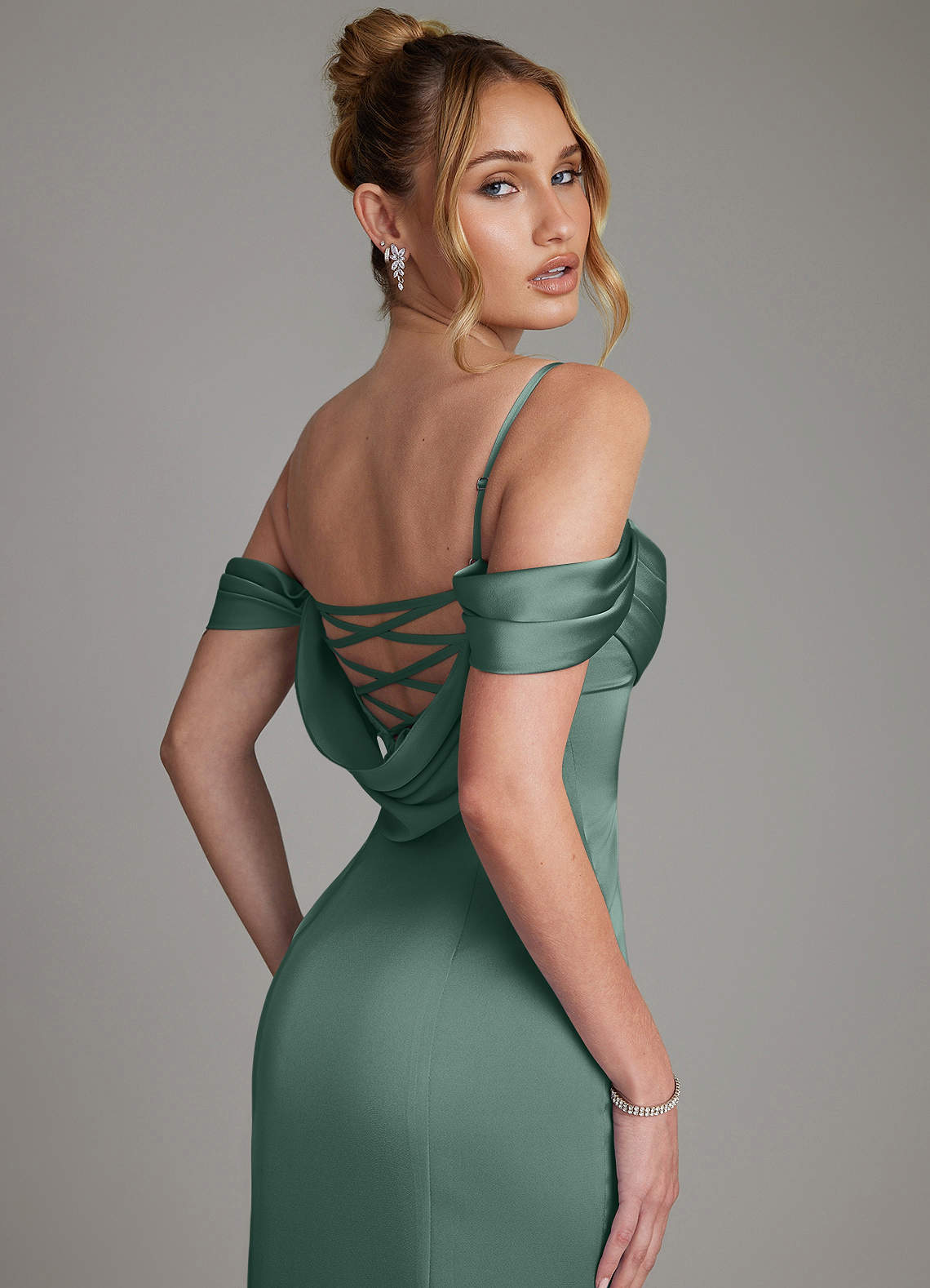 Nira Mermaid Sweetheart Stretch Satin Bridesmaid Dress in Eucalyptus