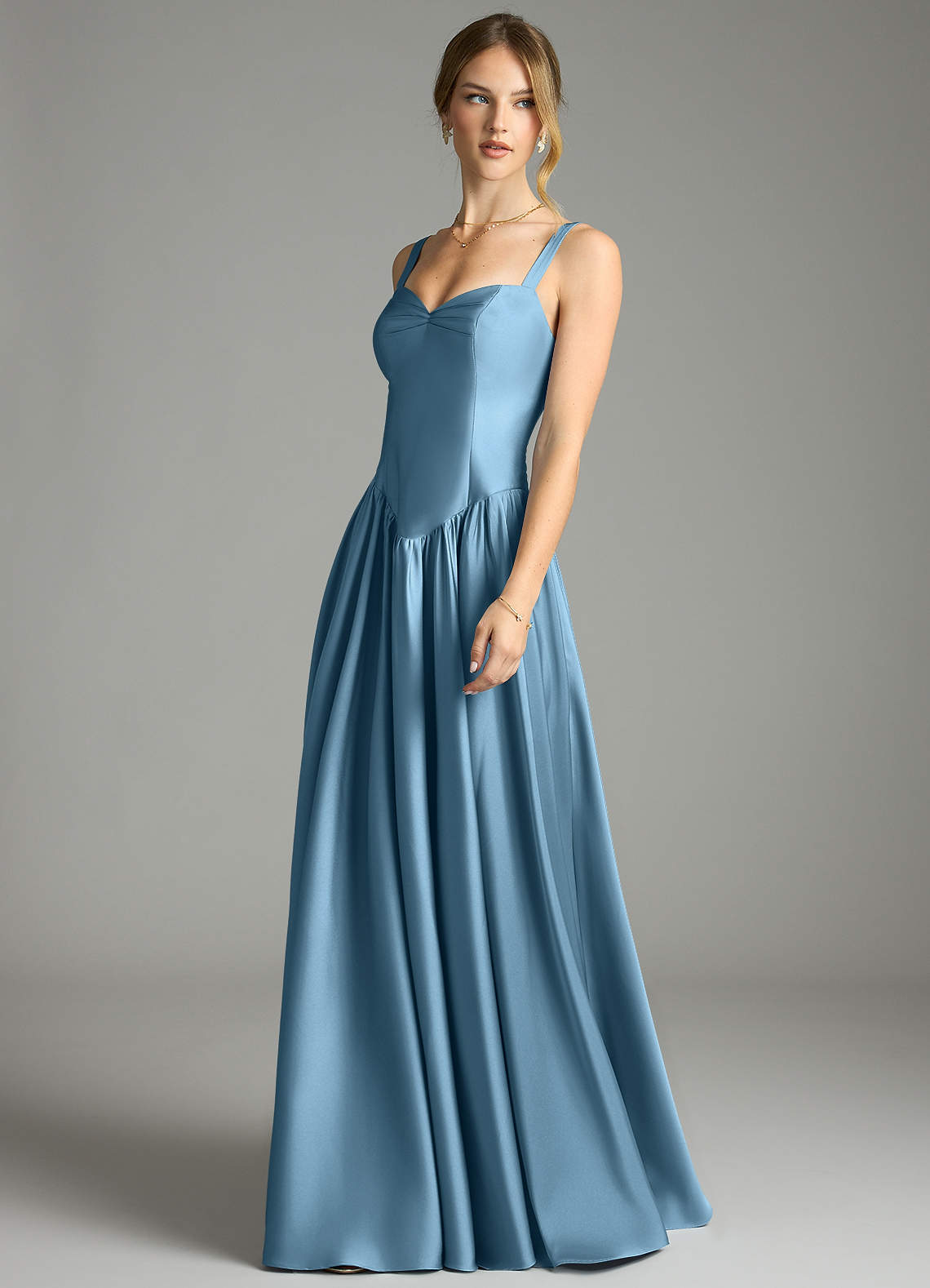 Evadina A-Line Sweetheart Stretch Satin Bridesmaid Dress in Steel Blue