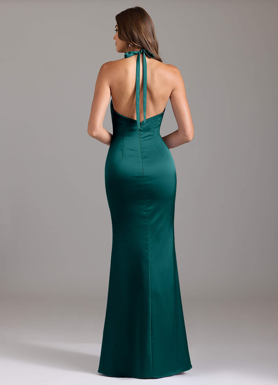Valerie Mermaid V-Neck Stretch Satin Bridesmaid Dress in Peacock