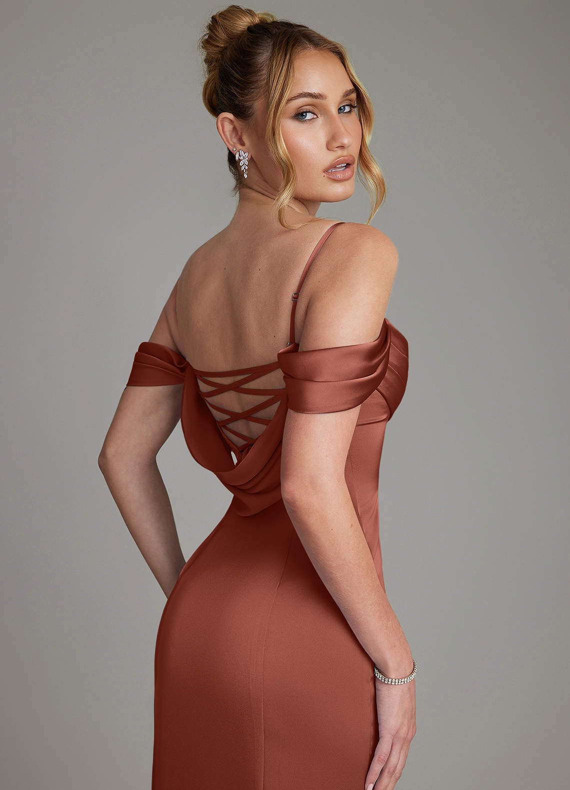 Nira Mermaid Sweetheart Stretch Satin Bridesmaid Dress in Auburn
