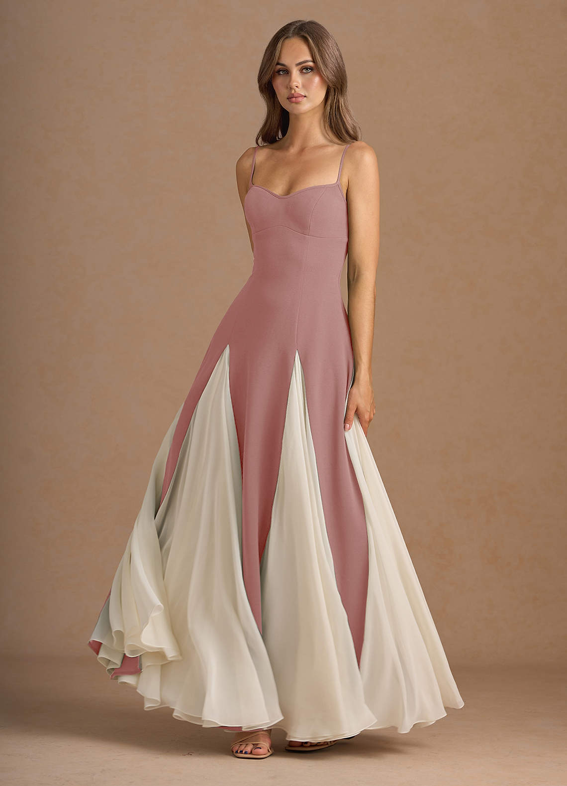 Jessenia A-Line Color-Block Crepe Chiffon Wedding Guest Dress in Light Pink
