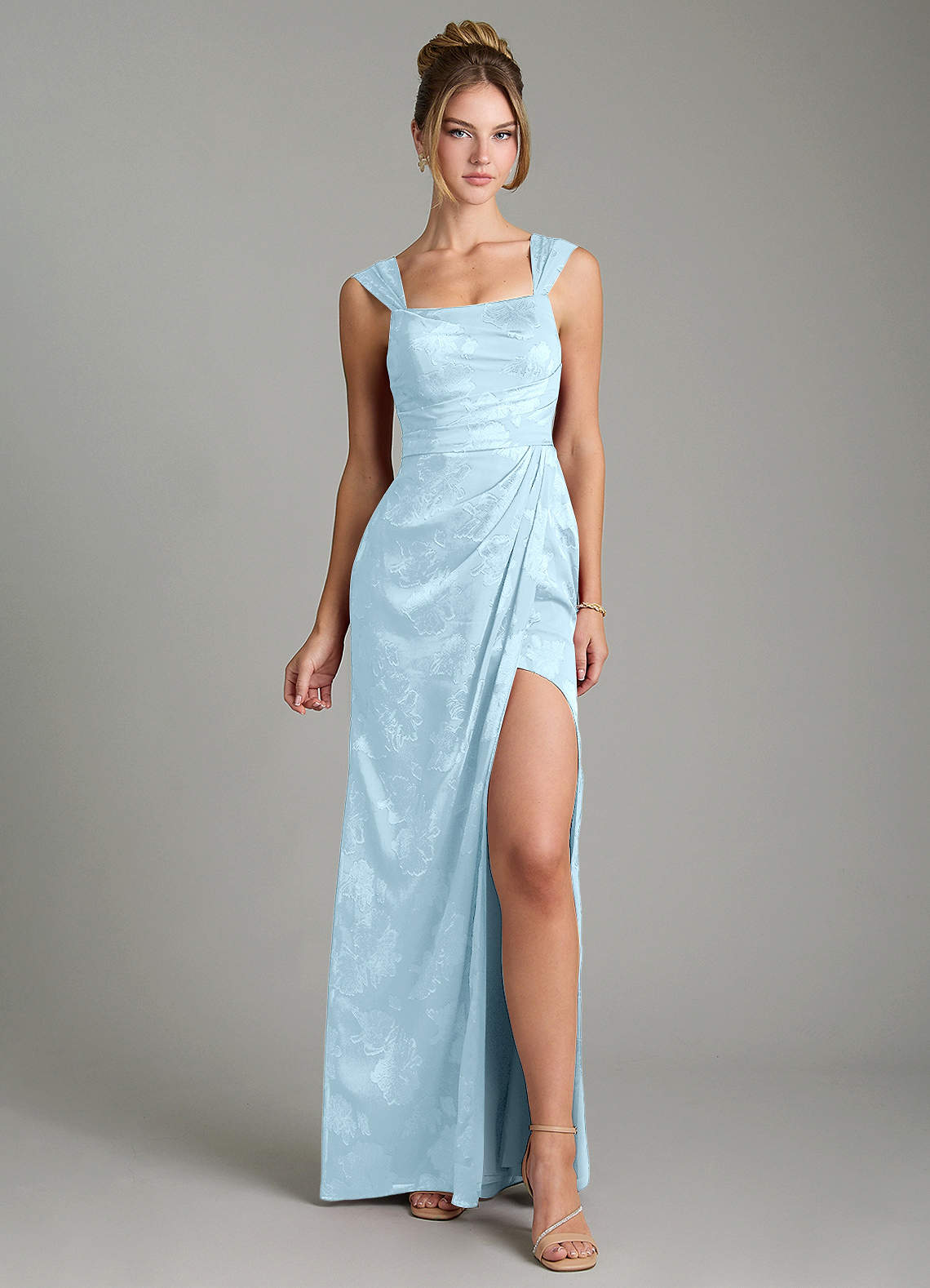 Kaelis Mermaid Scoop-Neck Jacquard Bridesmaid Dress in Sky Blue