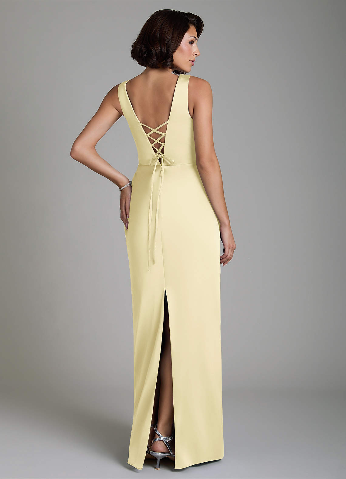Vanya Sheath V-Neck Stretch Satin Bridesmaid Dress in Lemon Sorbet
