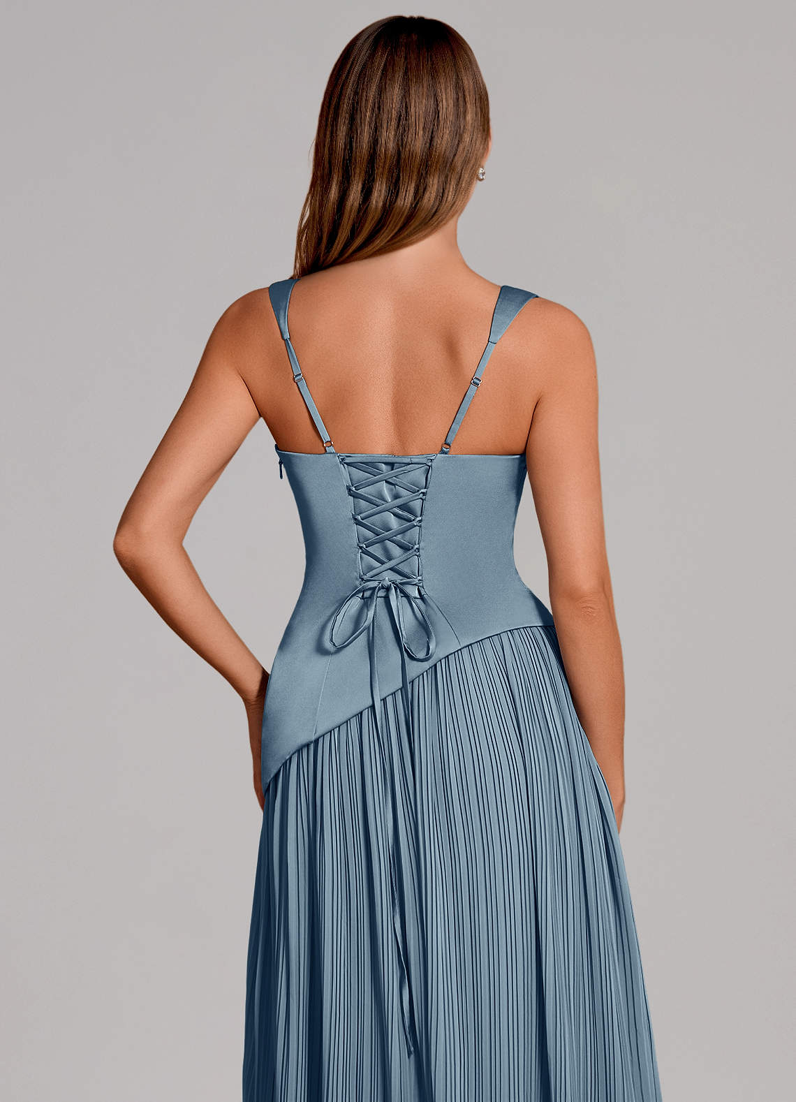 Stephanie A-Line Square-Neck Stretch Satin and Chiffon Bridesmaid Dress in dusty blue