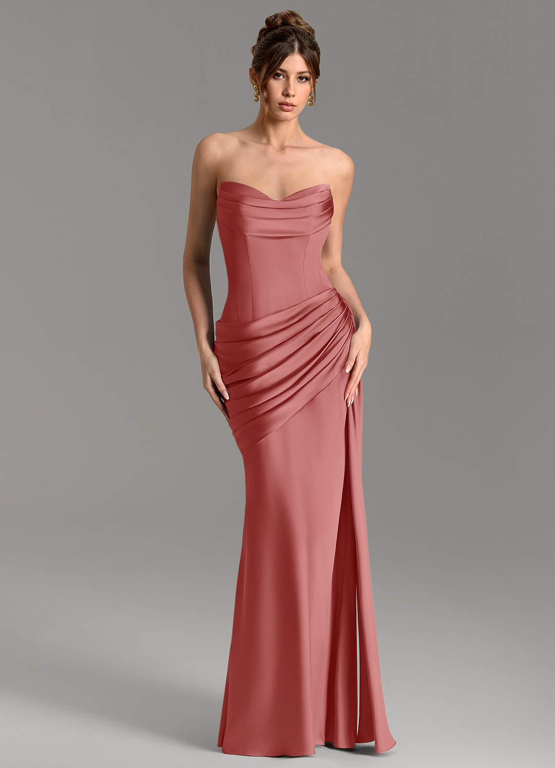 Zorah Mermaid Sweetheart Stretch Satin Bridesmaid Dress in Antique Rose
