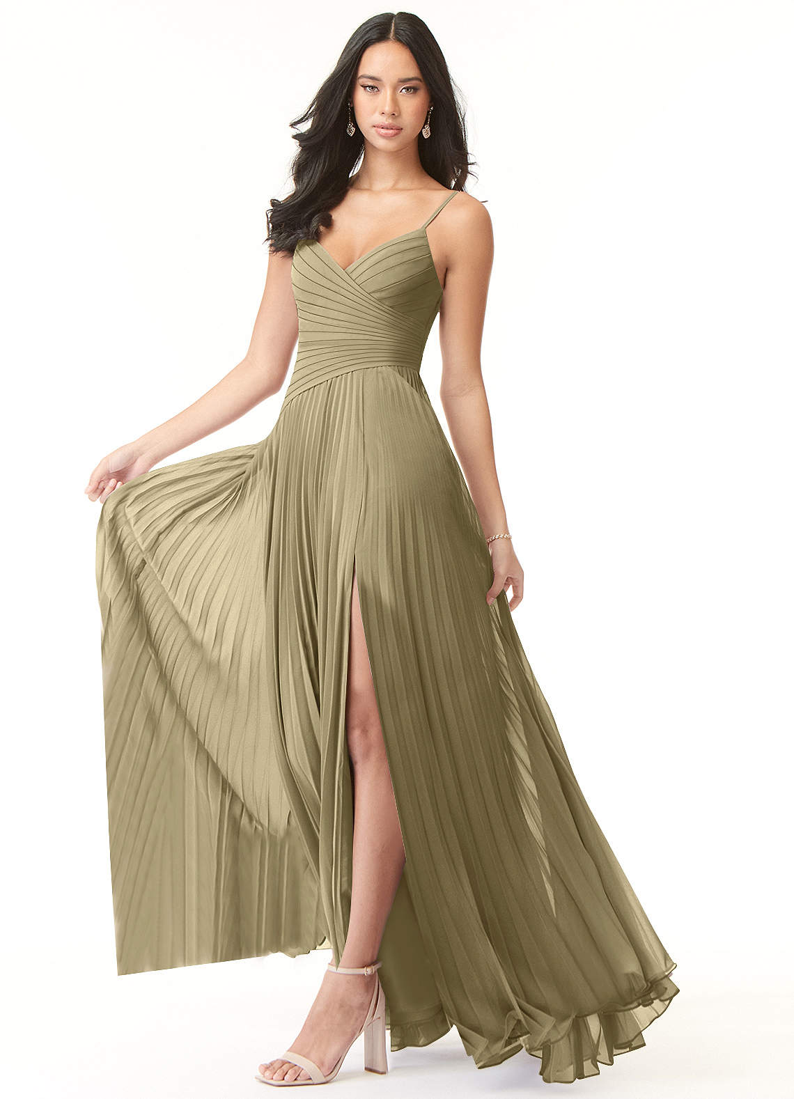 Vini A-Line V-Neck Chiffon Bridesmaid Dress in Moss Green