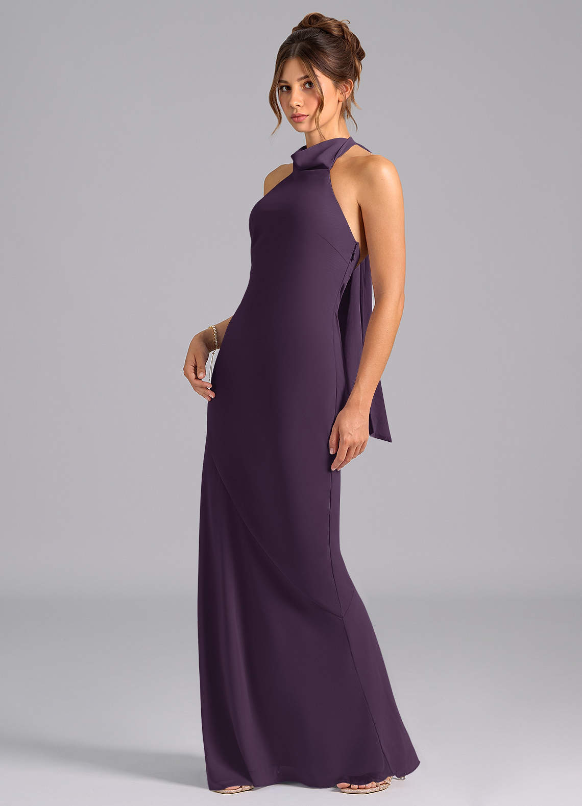 Velli Mermaid Halter Chiffon Bridesmaid Dress in Plum