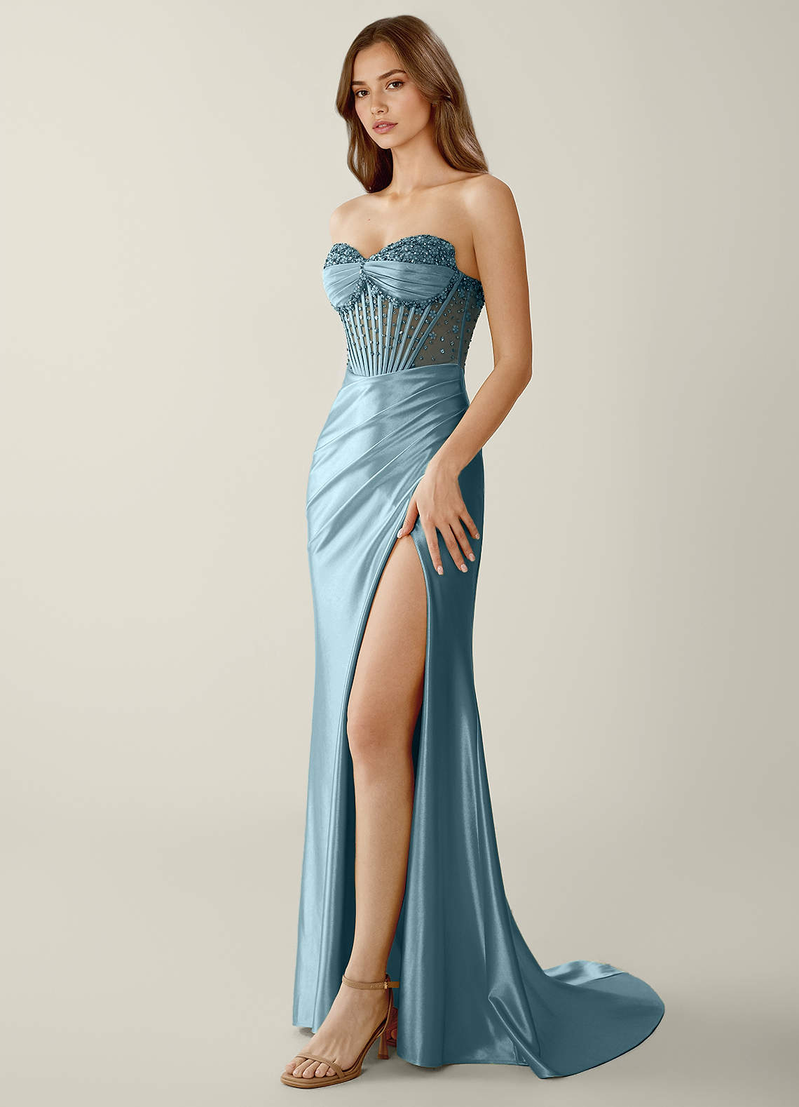Willa Mermaid Strapless Sequined Satin Evening Dress in black