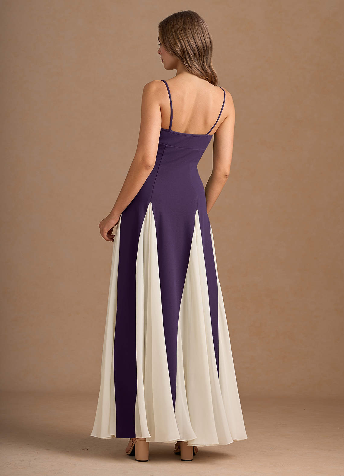 Jessenia A-Line Color-Block Crepe Chiffon Wedding Guest Dress in Dark Purple