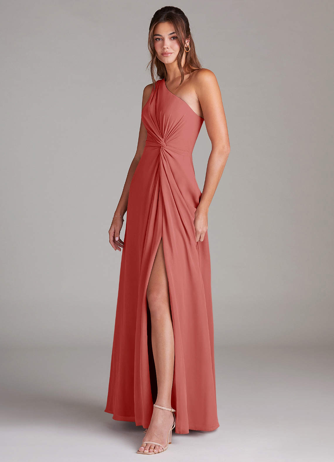 Brooke A-Line One-Shoulder Chiffon Bridesmaid Dress in Antique Rose