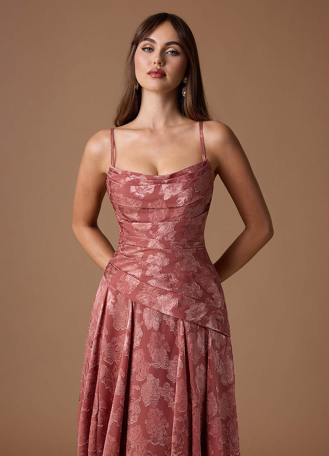 Gabriela A-Line Corset Fil Coupé Wedding Guest Dress in Vintage Rose