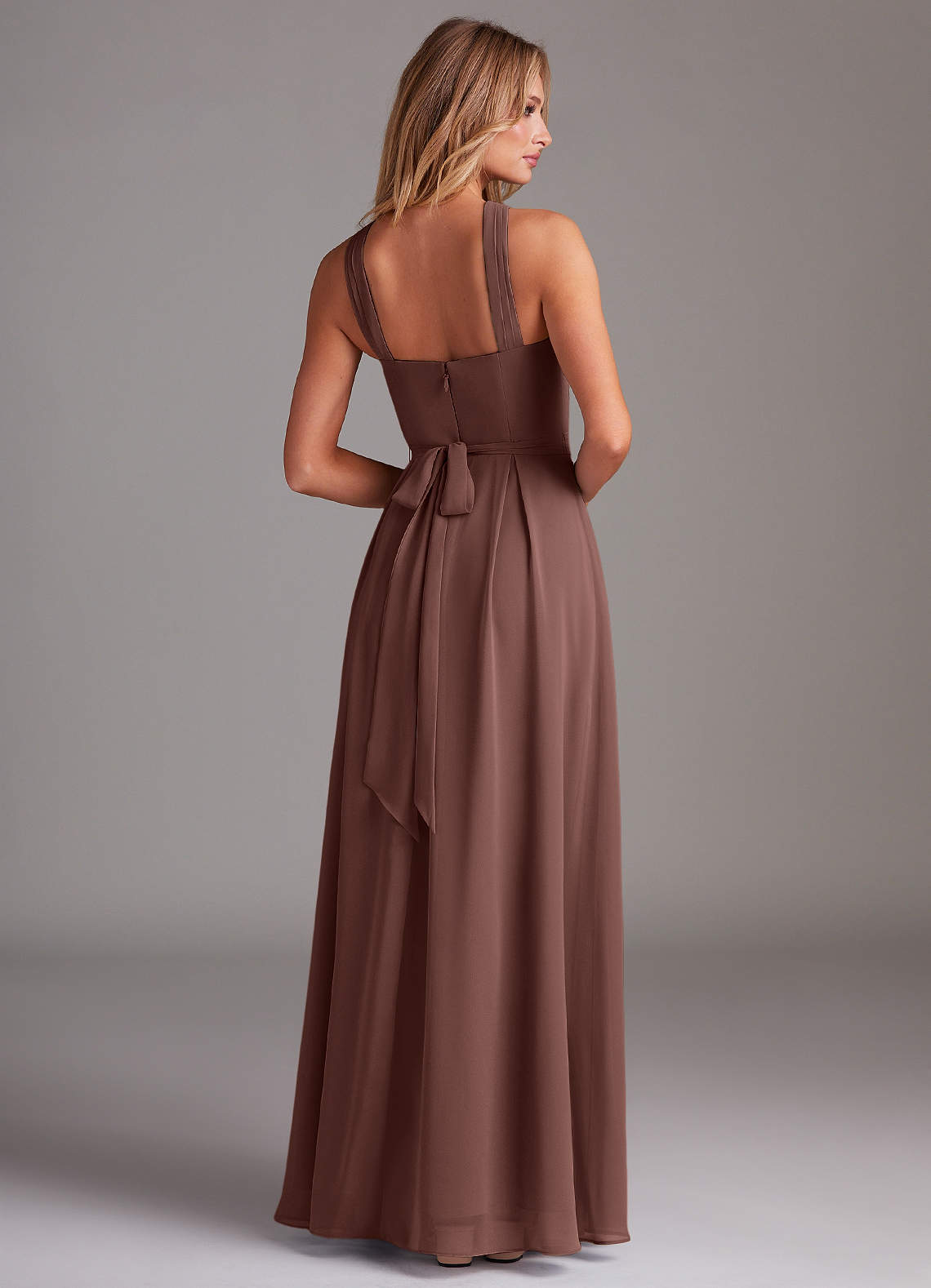 Dixie A-Line Halter Chiffon Bridesmaid Dress in Espresso