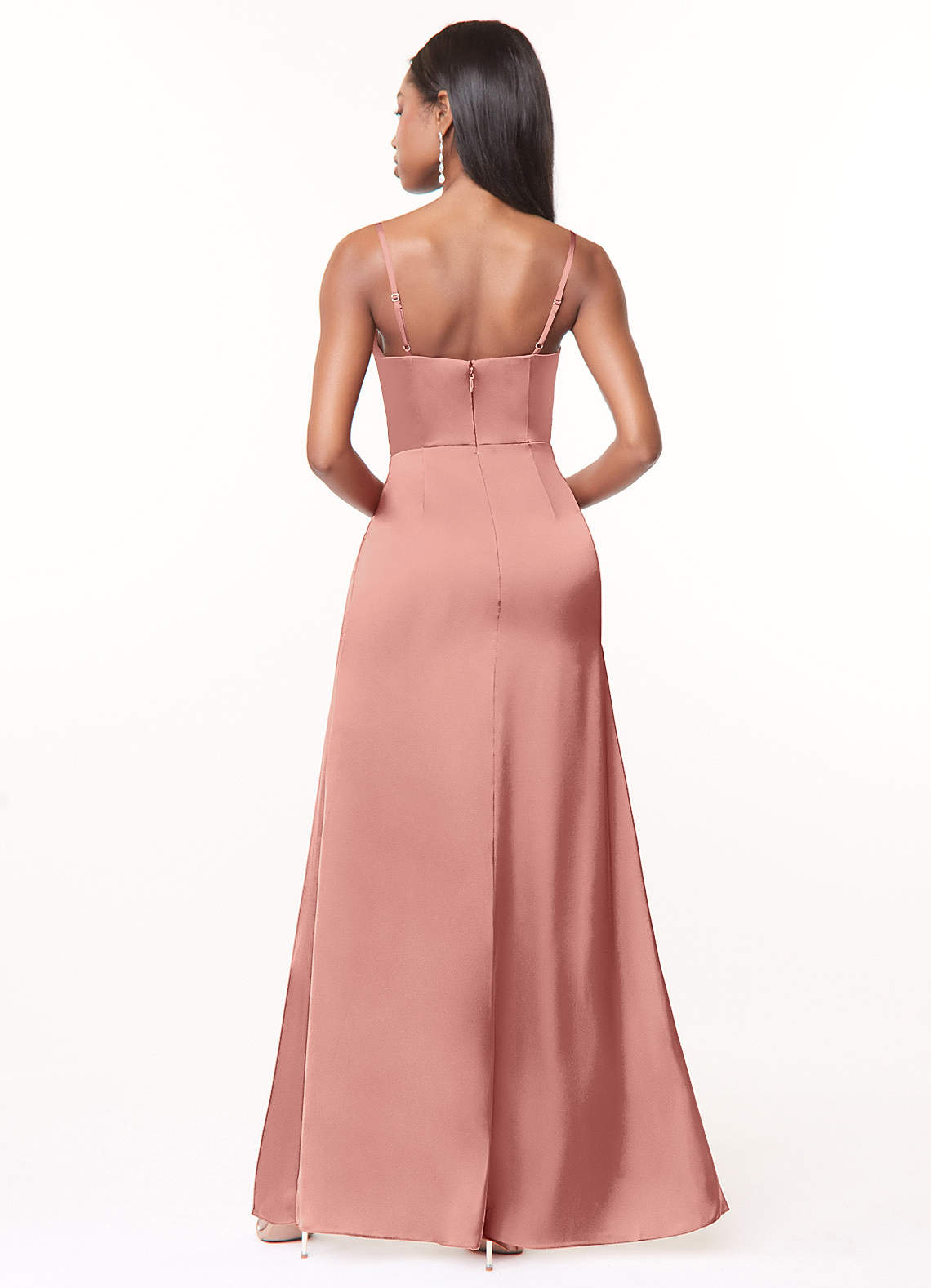 Maci A-Line V-Neck Stretch Satin Bridesmaid Dress in Rosette
