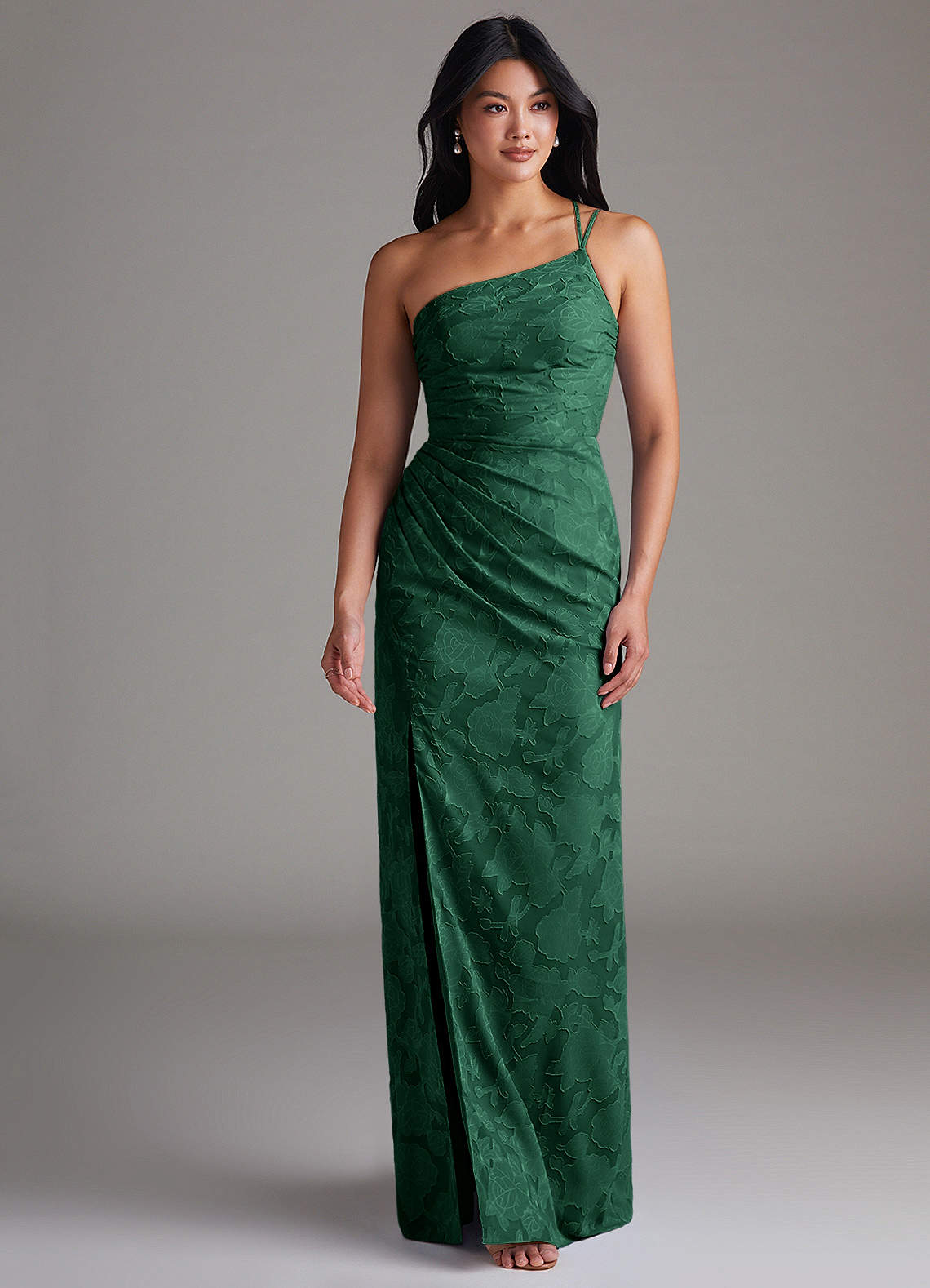 Eren Sheath One-Shoulder Floral Burnout Bridesmaid Dress in Dark Green