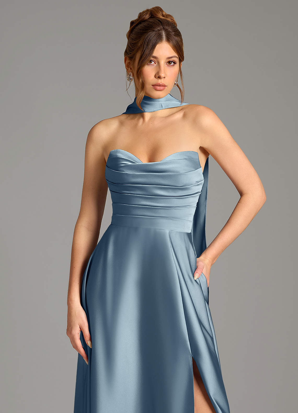 Ayla A-Line Sweetheart Stretch Satin Bridesmaid Dress in dusty blue